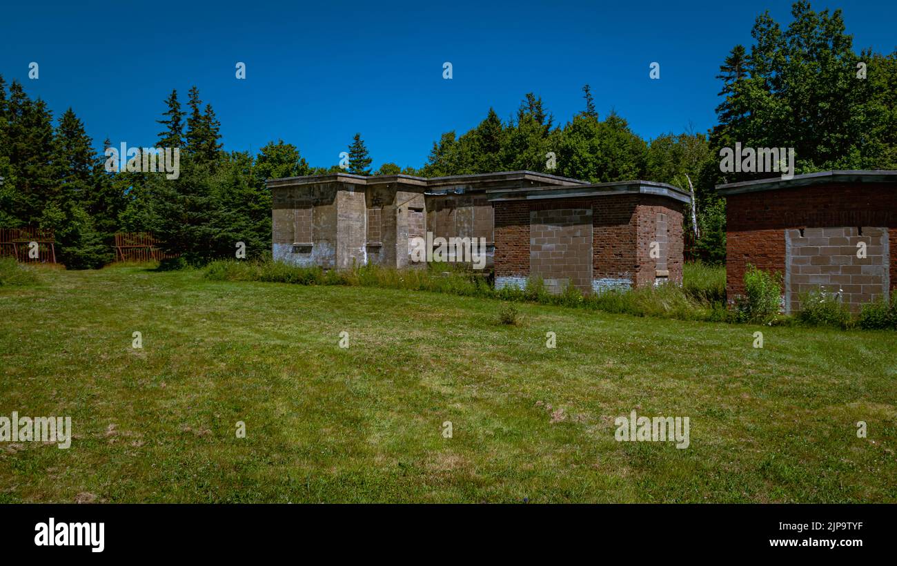 brick buildings in the fort ives complex boarded up Stock Photo