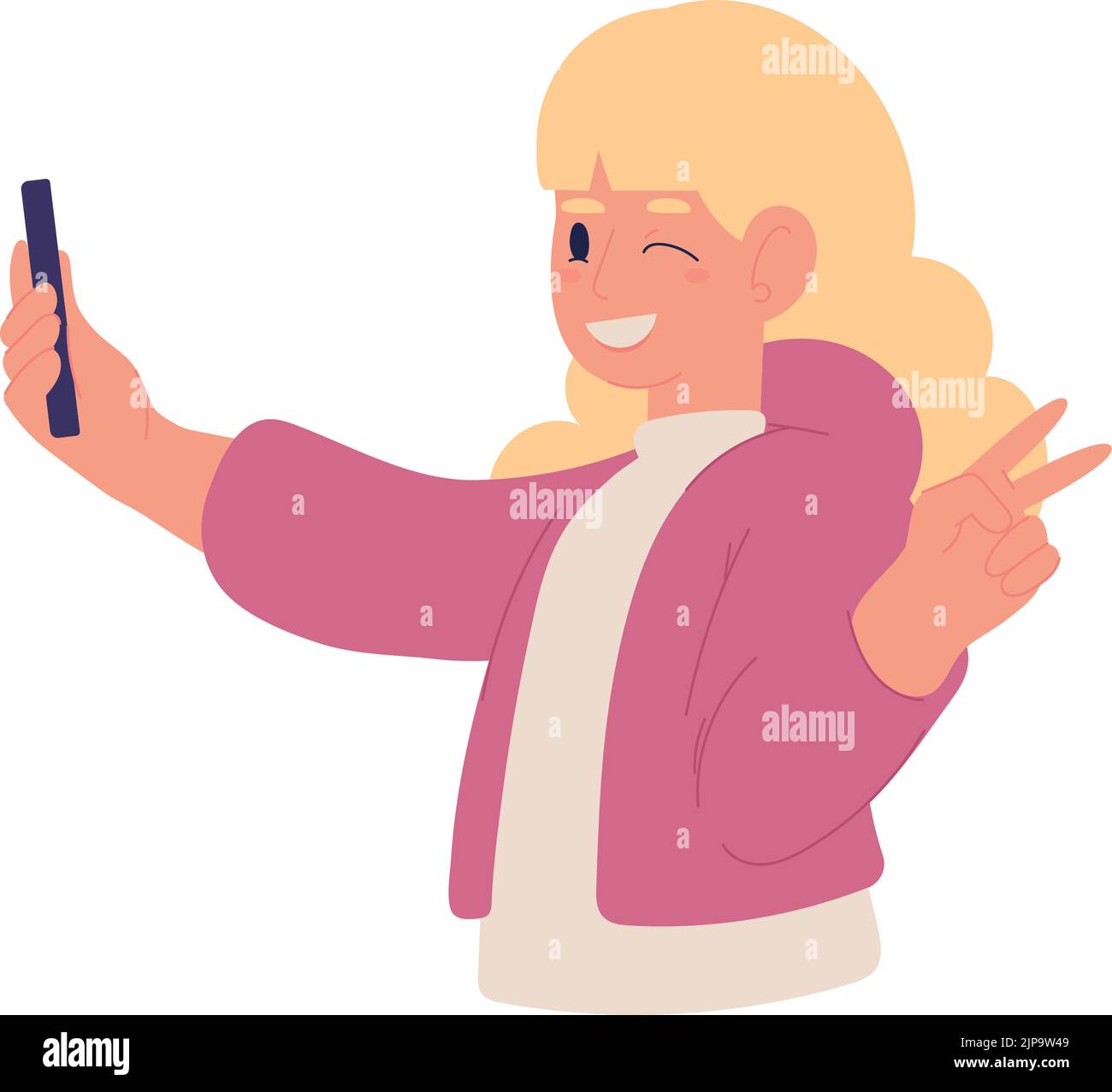 blonde woman taking selfie Stock Vector