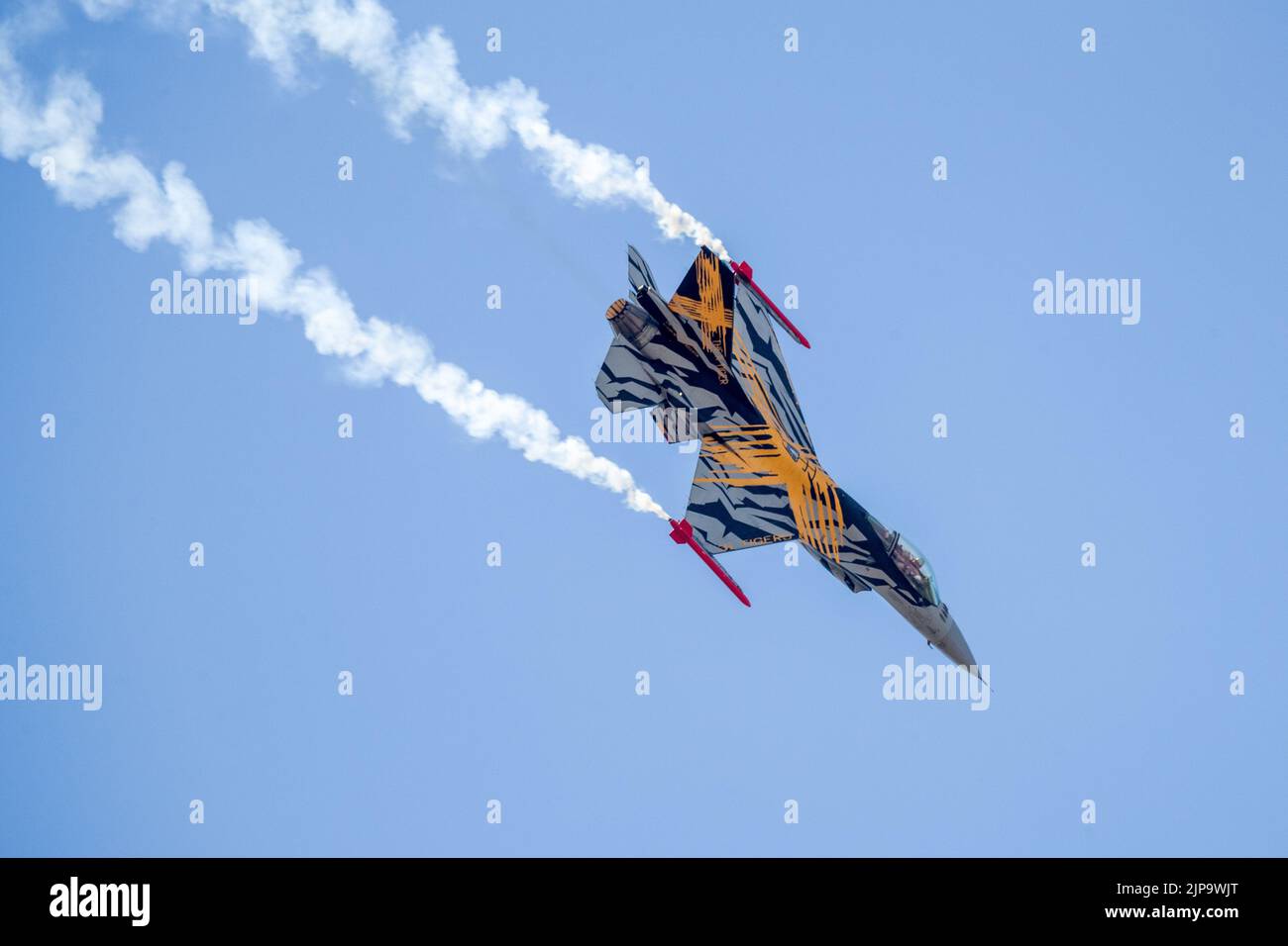 Belgian Air Component (BAC) F-16 Fighting Falcon airborne at the Royal International Air Tattoo 2022 Stock Photo