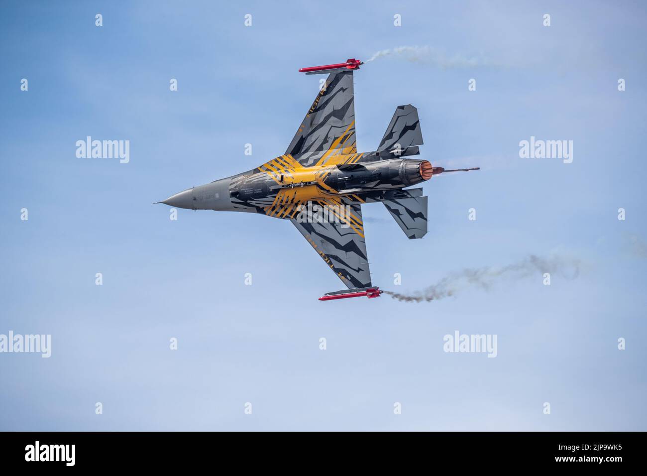 Belgian Air Component (BAC) F-16 Fighting Falcon airborne at the Royal International Air Tattoo 2022 Stock Photo
