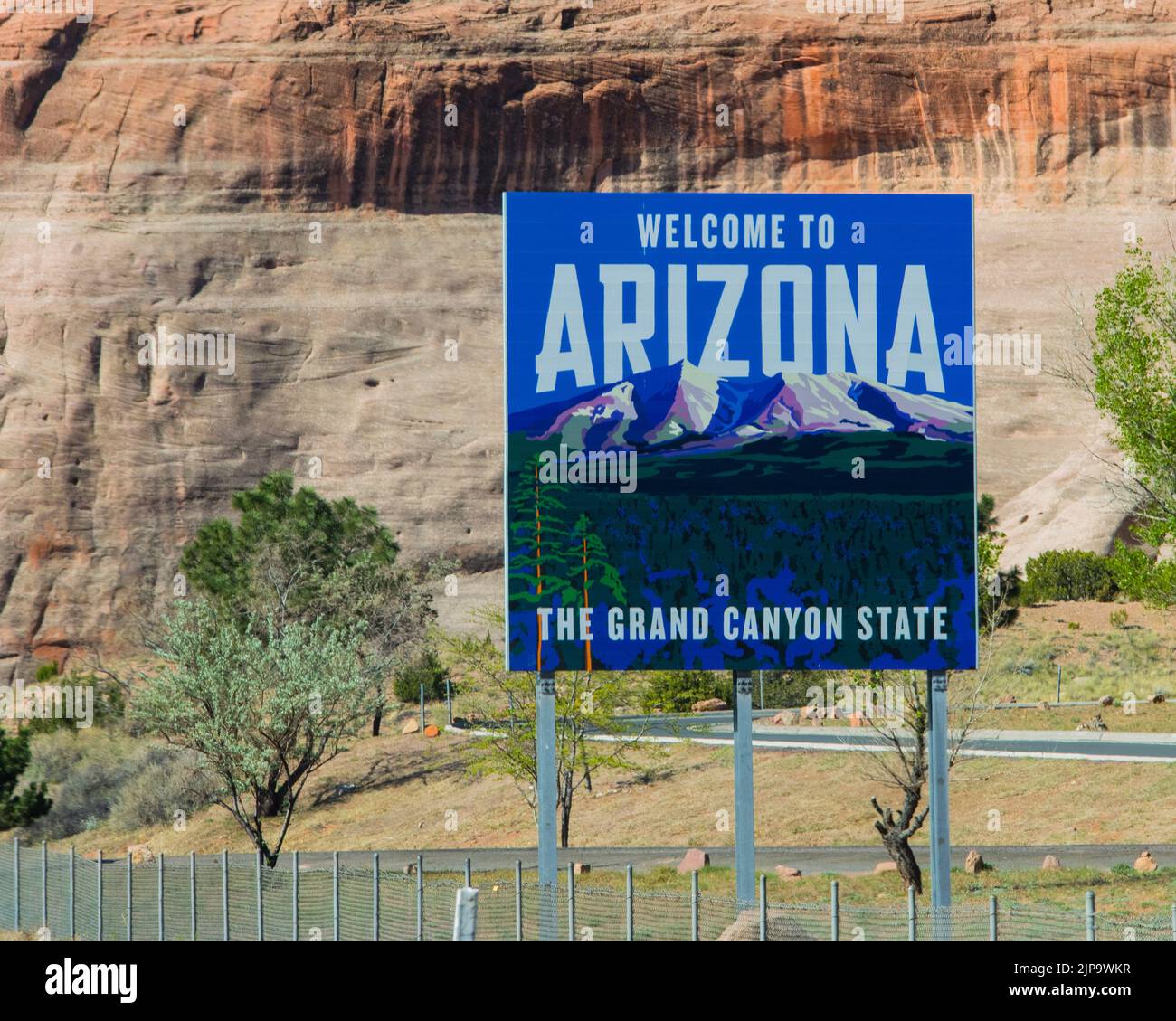 Welcome to Arizona The Grand Canyon State (state) line sign. Stock Photo