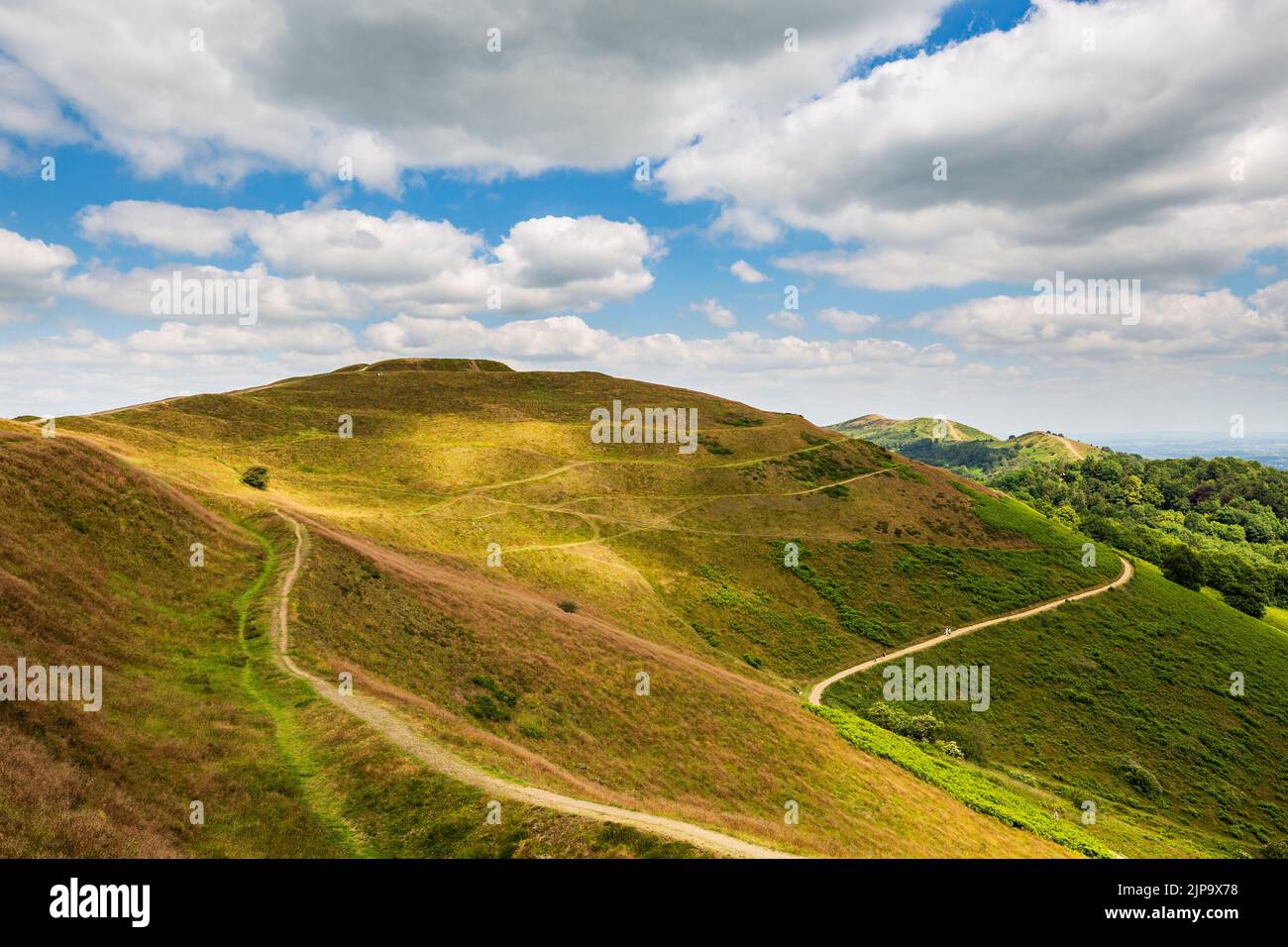 The Earthworks of British Camp Iron Age Fort in the Malvern Hills, Worcestershire, England Stock Photo