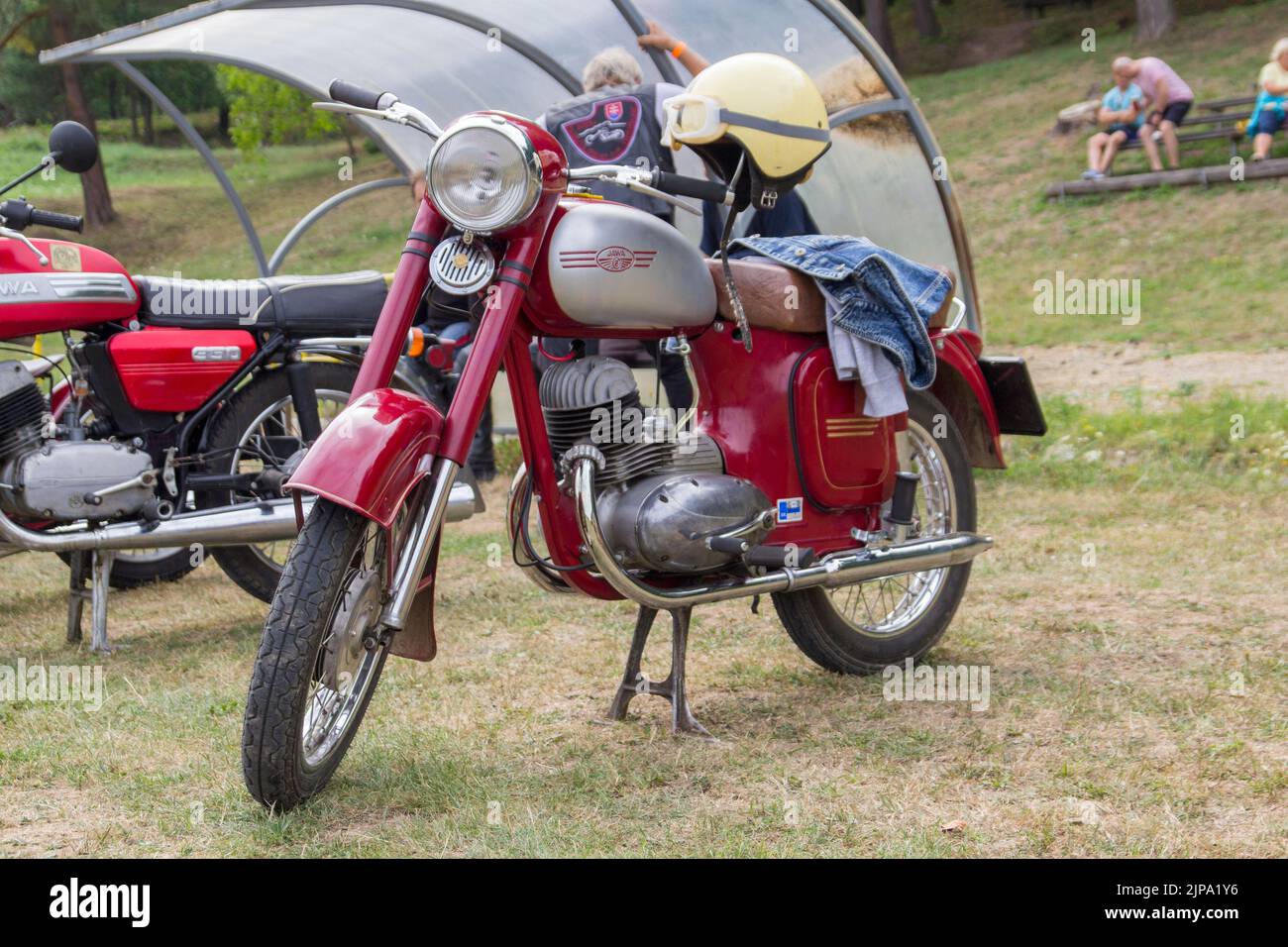 Jawa 250, type 353, Restored old motorcycle from 1960s at motorcycle meet in Slovakia Stock Photo