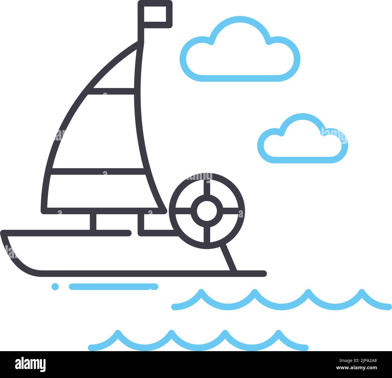 yacht boat line icon, outline symbol, vector illustration, concept sign ...