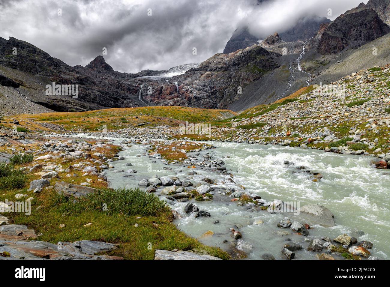 river near the Fellaria glacier on the Italian alps. Stock Photo