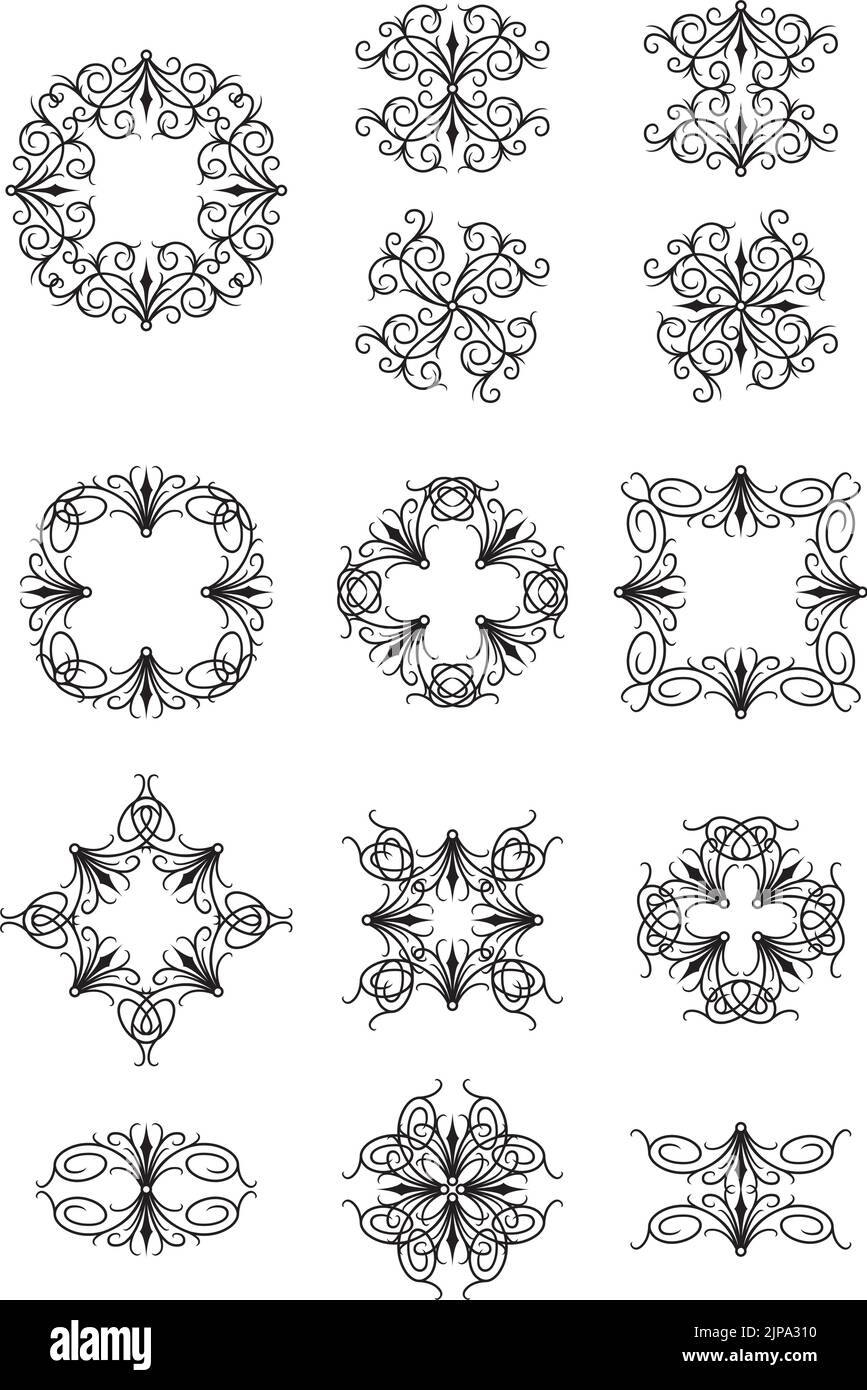 A set of vintage vector gothic floral decorative ornaments. Stock Vector