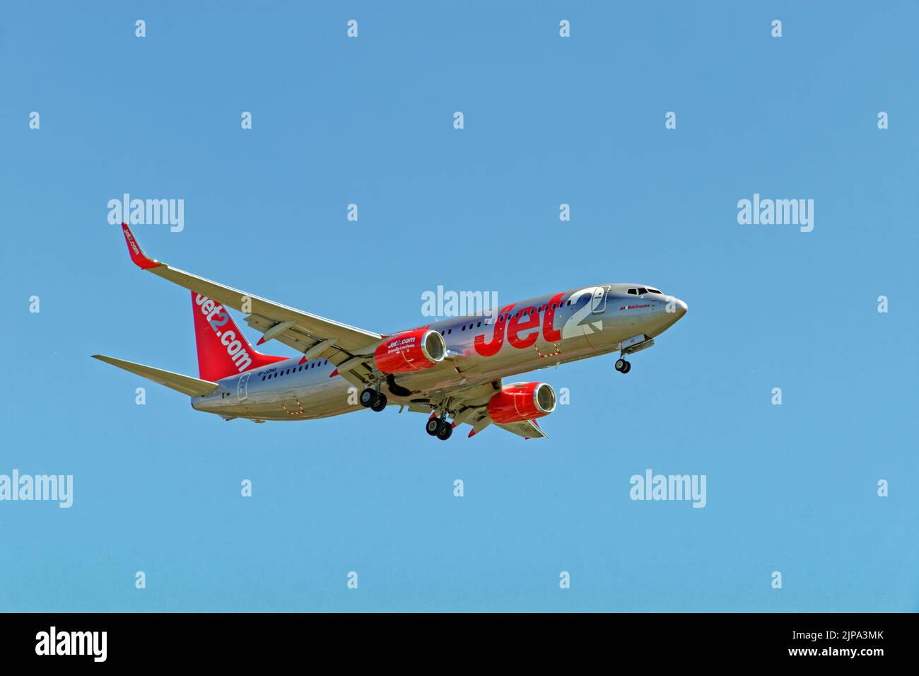 Jet2 Boeing 737-8MG aircraft on final approach. Stock Photo