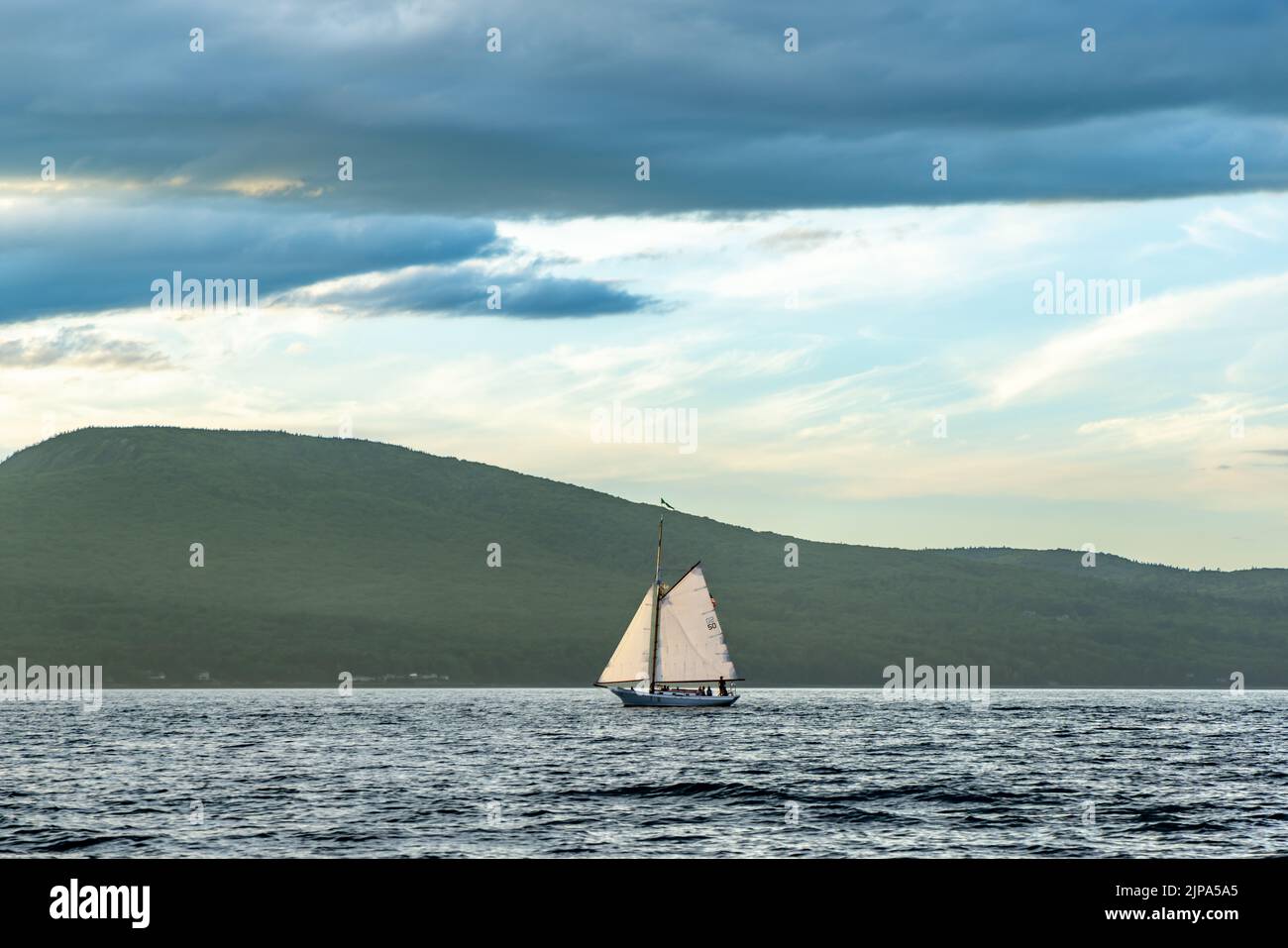 Large sail boat under sail in Camden Bay Stock Photo