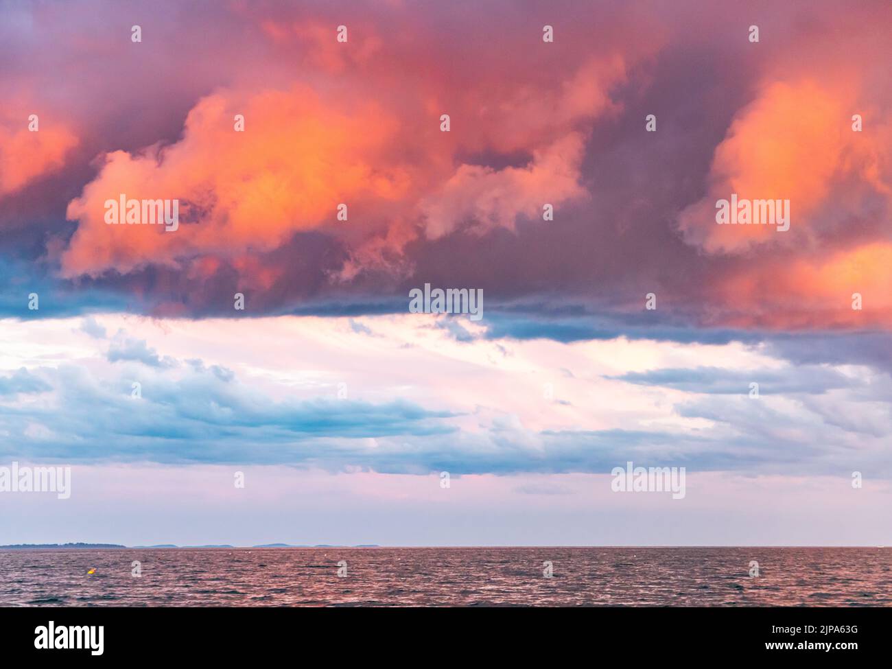 incredible sunset over Camden harbor Stock Photo