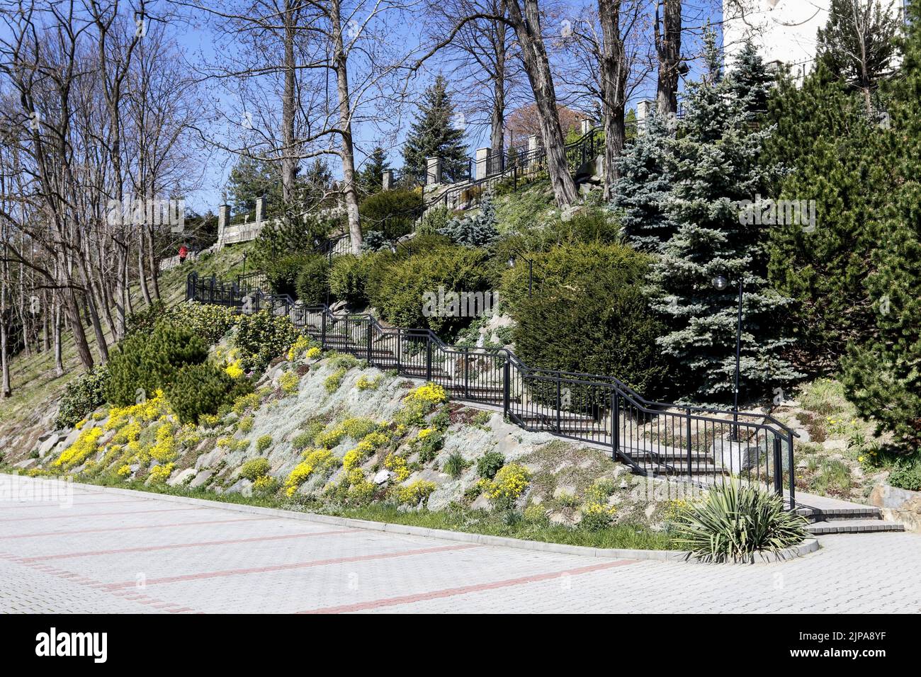 Beautiful rockery garden with viewing platform. Relax place Stock Photo ...