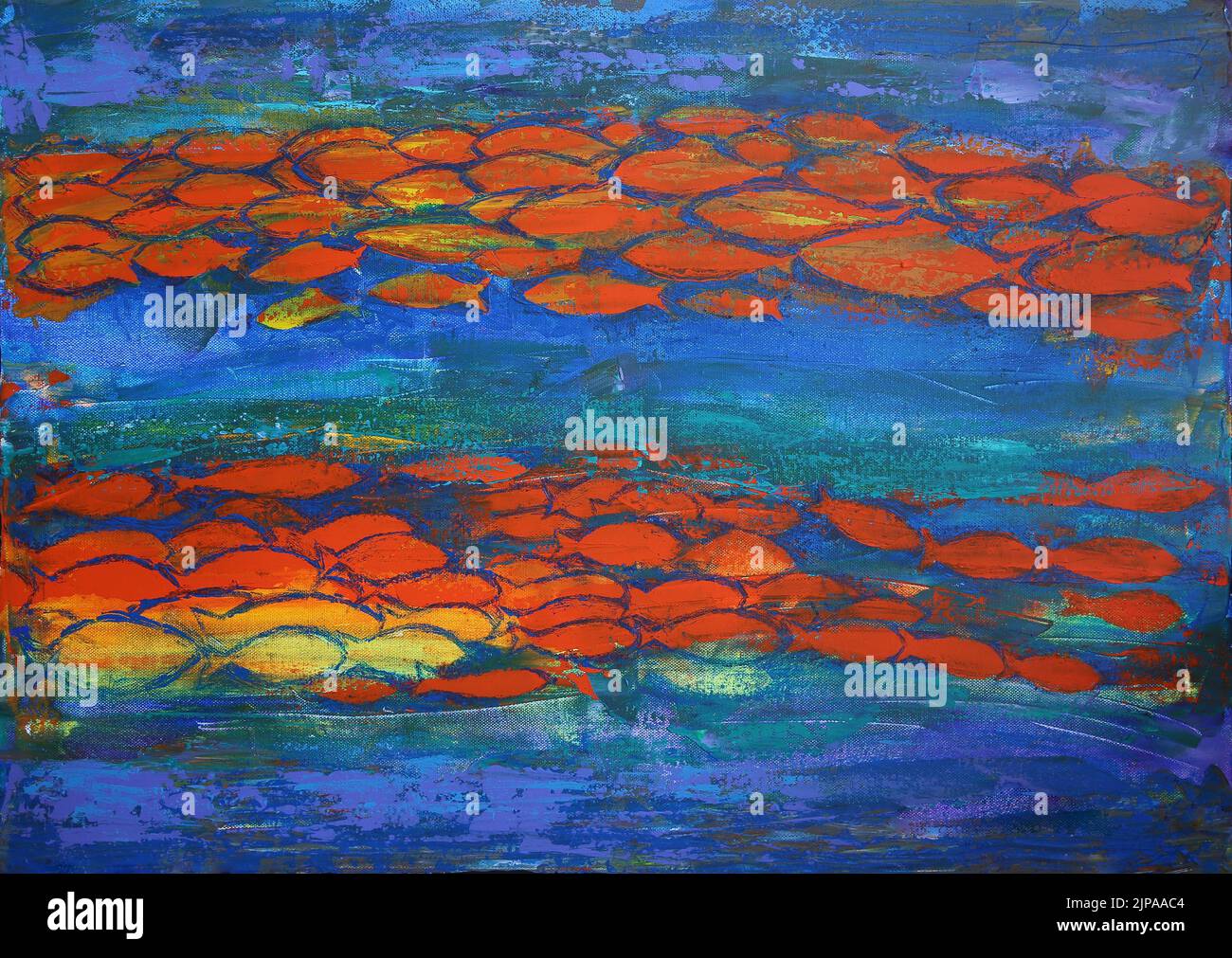 Red fishes abstract art painting Stock Photo - Alamy