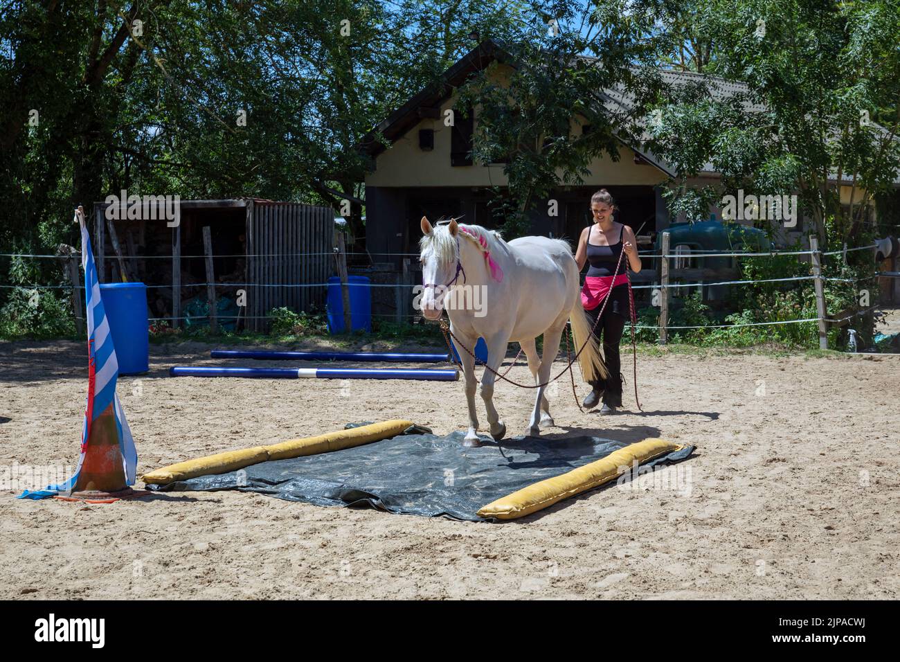 Demonstration of Horse Skills at the Mounted Archery Contest in Limpach, Luxembourg on 2nd July 2022 Stock Photo