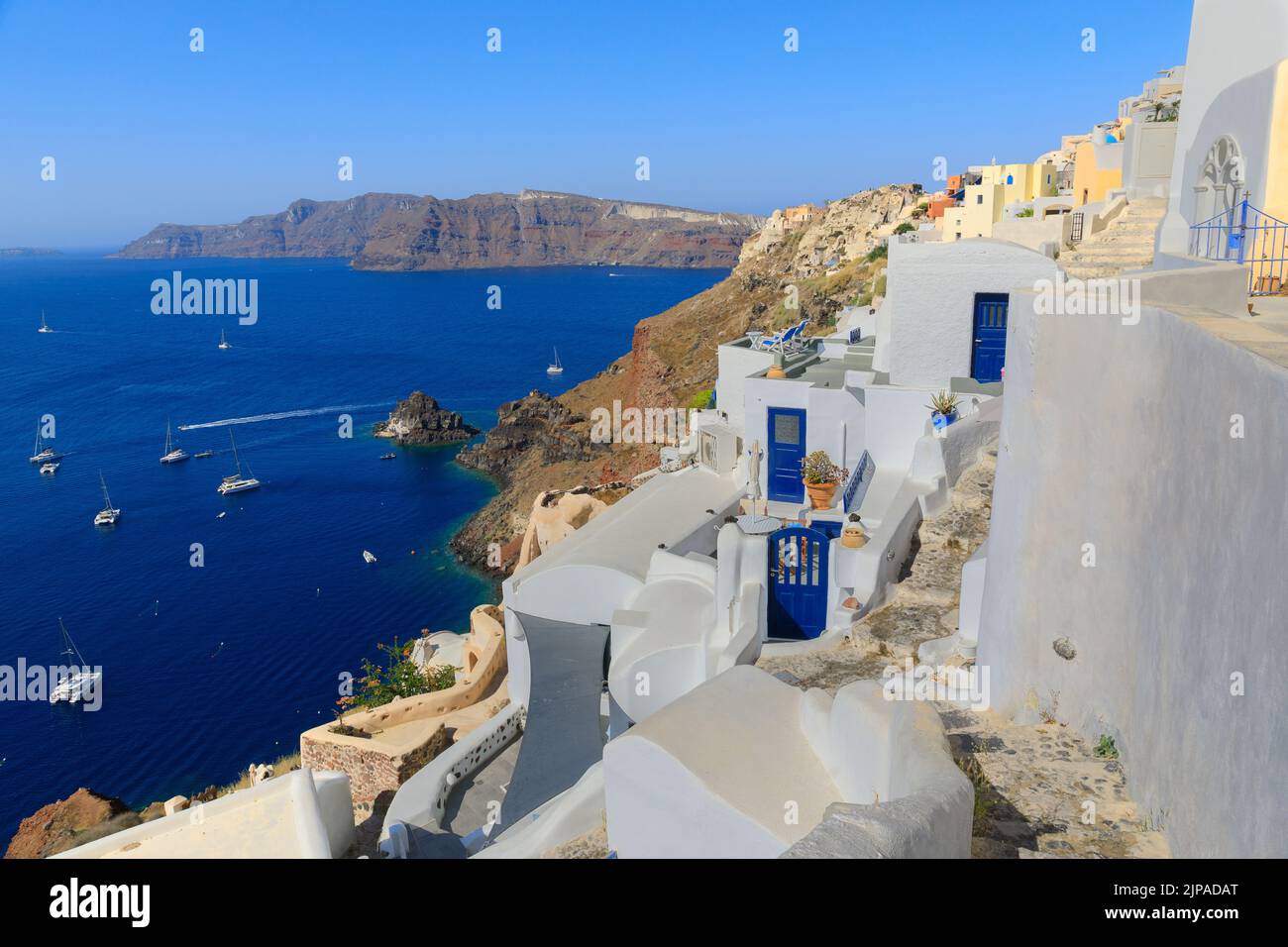 Townscape of Oia in Santorini Island, Greece. Stock Photo
