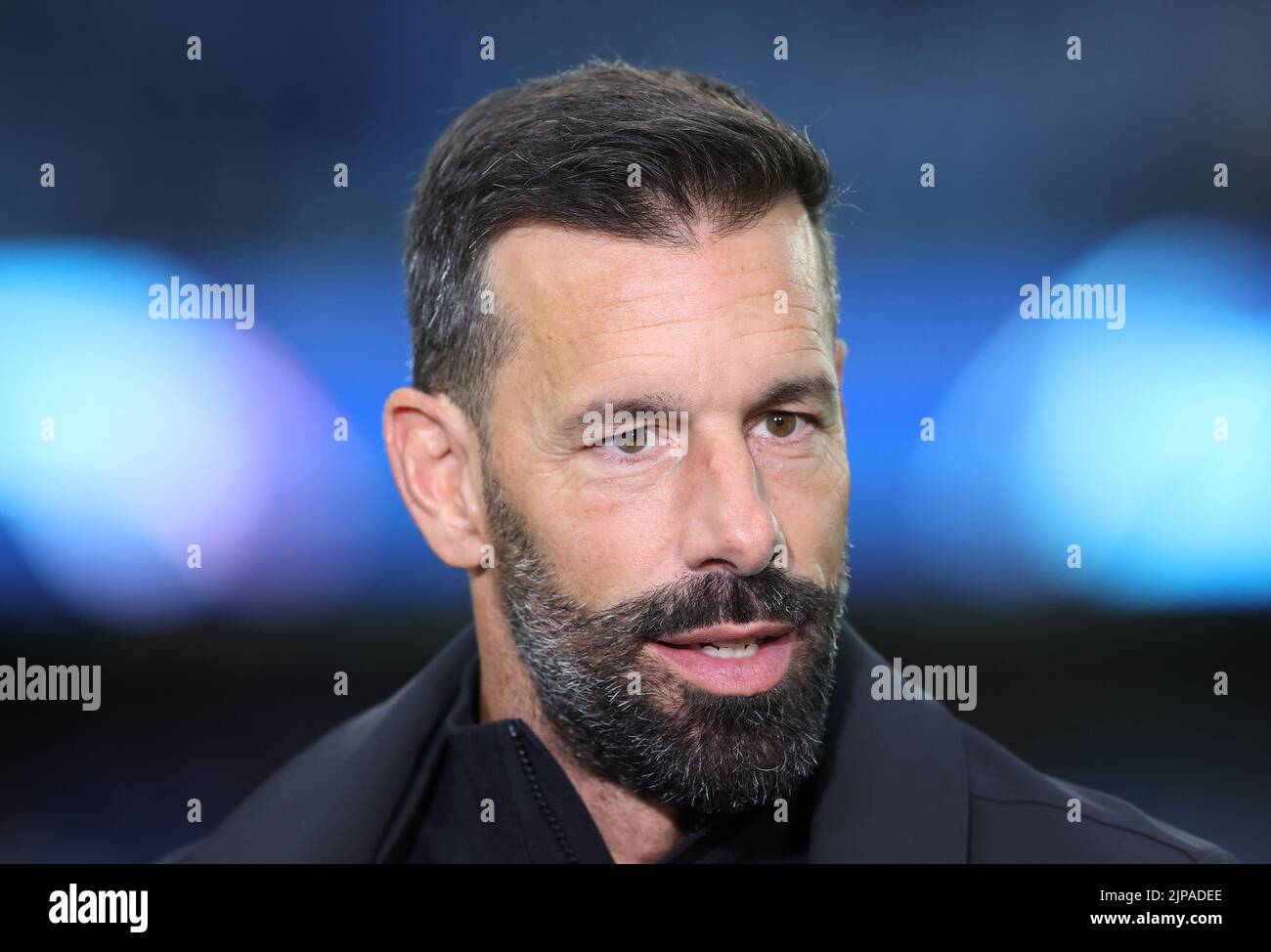 PSV Eindhoven manager Ruud van Nistelrooy interviewed before the Champions League qualifying match at Ibrox, Glasgow. Picture date: Tuesday August 16, 2022. Stock Photo
