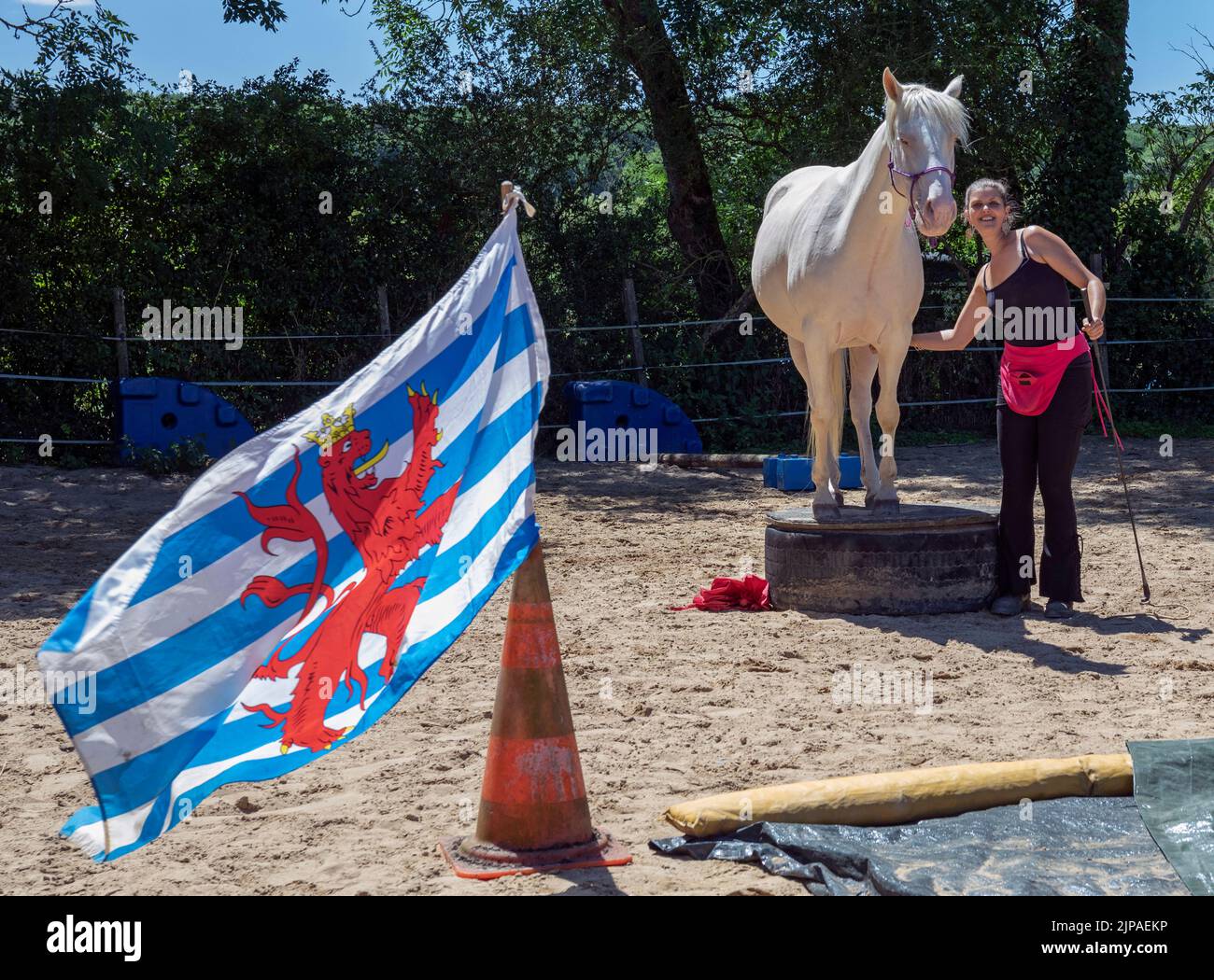 Demonstration of Horse Skills at the Mounted Archery Contest in Limpach, Luxembourg on 2nd July 2022 Stock Photo