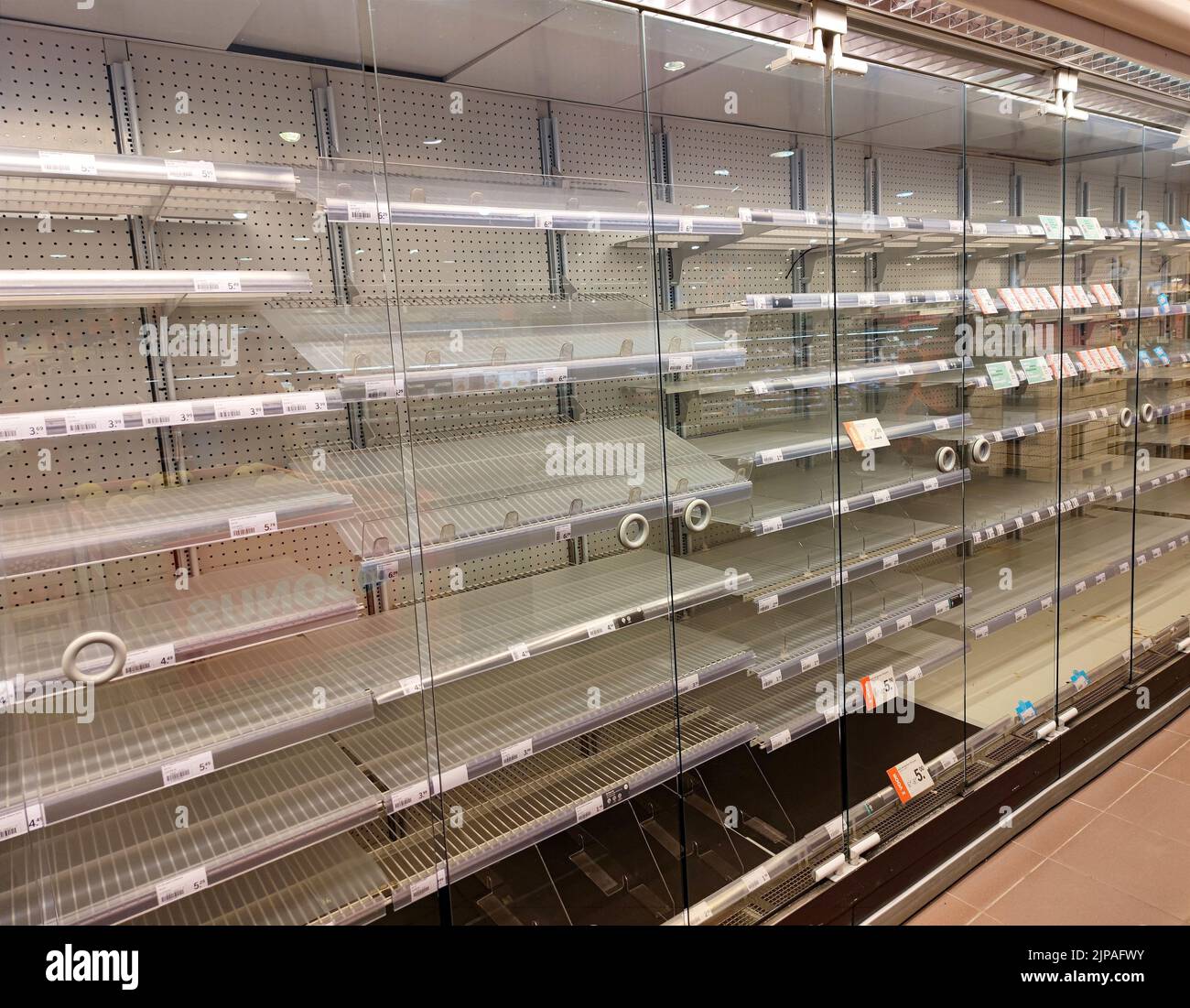 Empty supermarket shelves in a store in the Netherlands in Hoofddorp