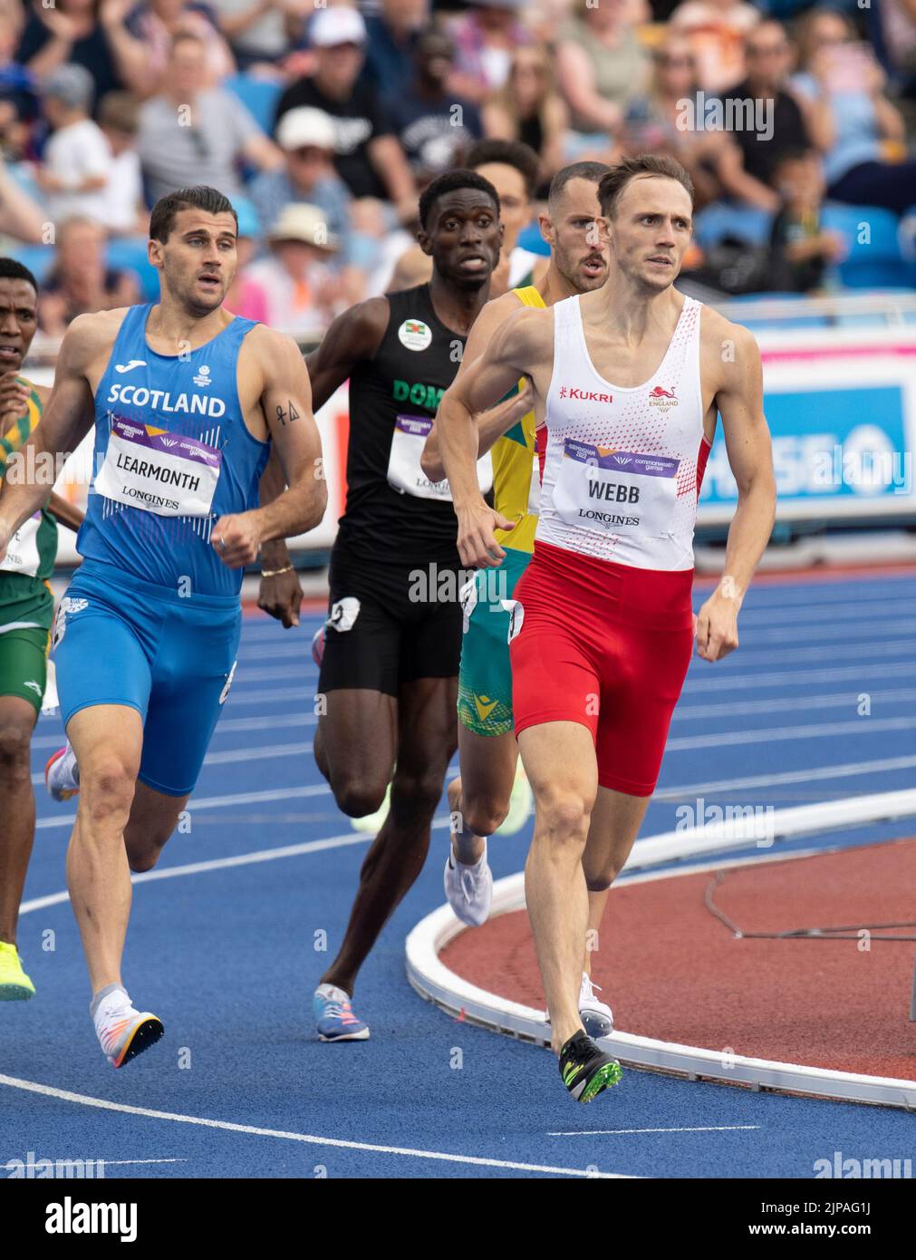 Guy Learmonth of Scotland and Jamie Webb of England competing in the 800m heats at the Commonwealth Games at Alexander Stadium, Birmingham, England, o Stock Photo