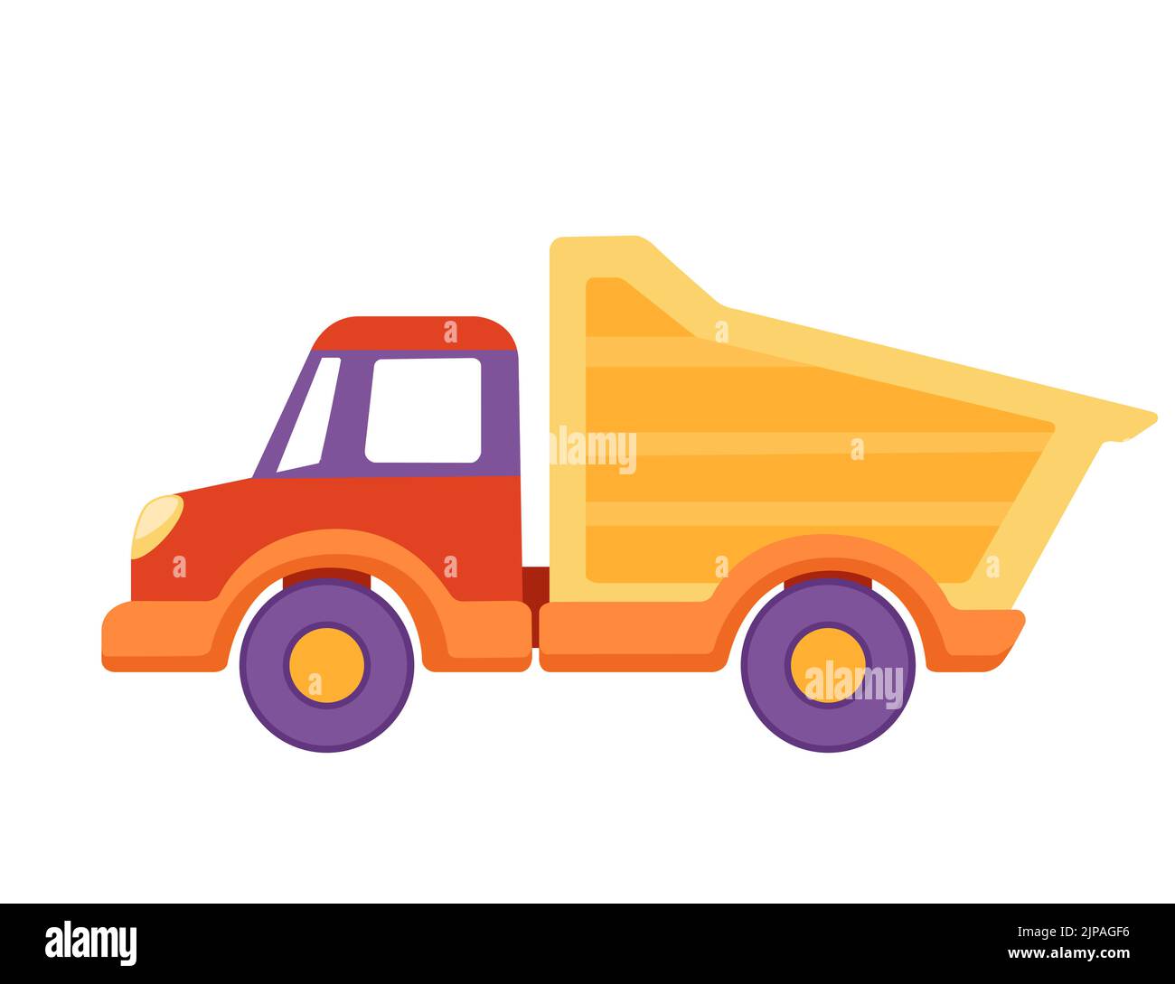 Children's toy color plastic dump truck isolated on a white background