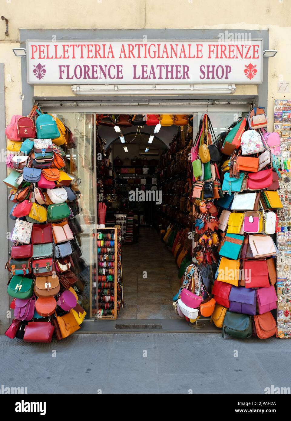 Leather bags for sale in Florence, Italy Stock Photo
