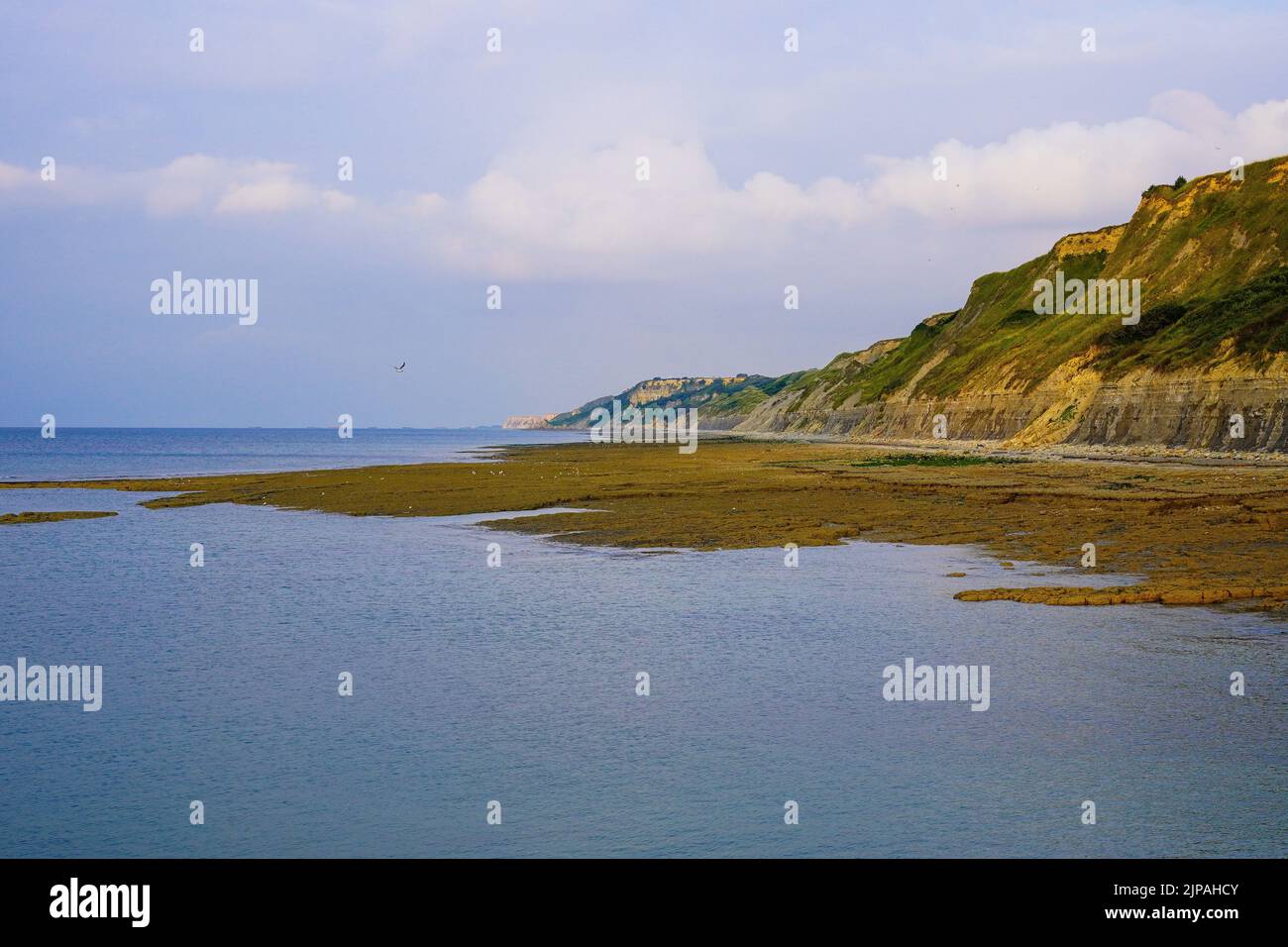 Beautiful views along the coast at port en Bessin at dusk in summer, Normandy region, France Stock Photo