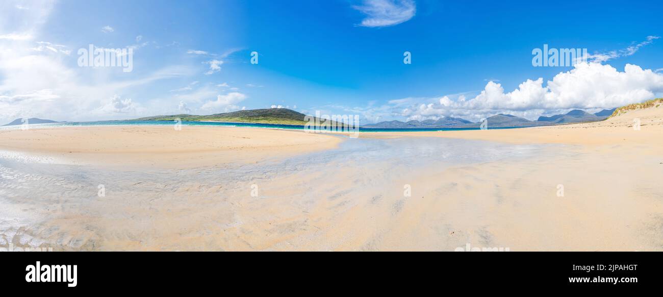 Wide panoramic view of Luskentyre Sands beach on the Isle of Harris, Scotland, UK Stock Photo