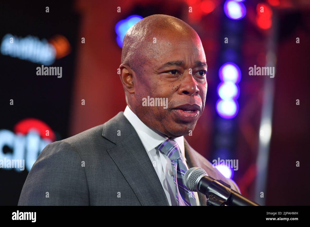 Mayor Eric Adams announces the return of the 18th annual New York Comedy Festival at the Hard Rock Hotel on August 16, 2022 in New York. Stock Photo
