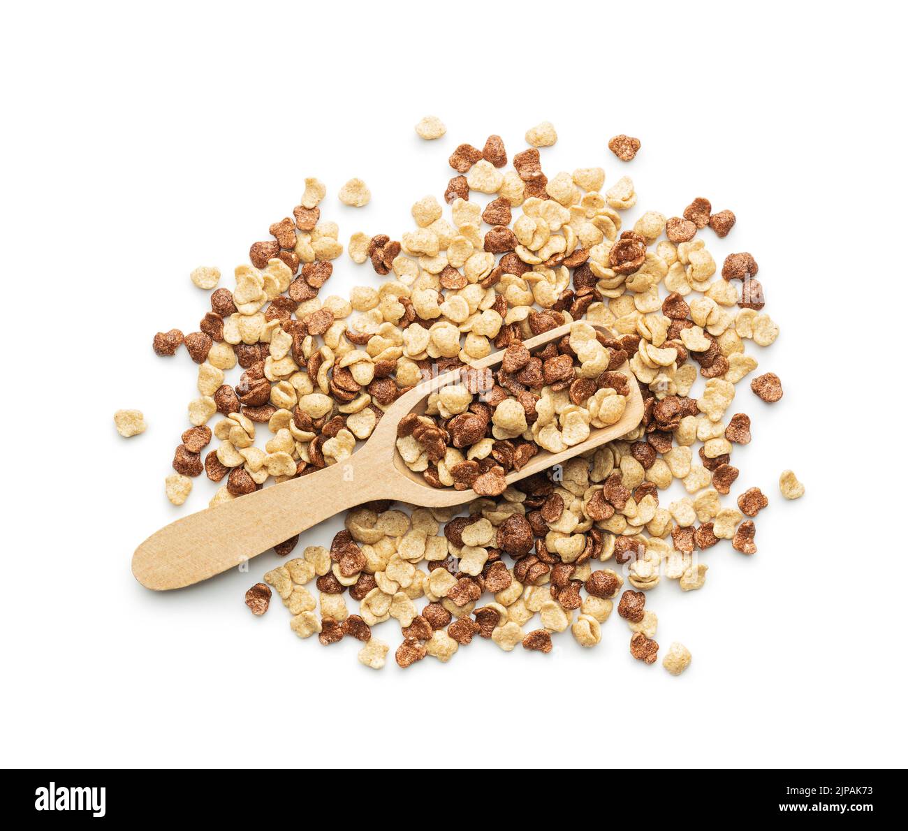 Breakfast cereal flakes in scoop isolated on a white background. Stock Photo