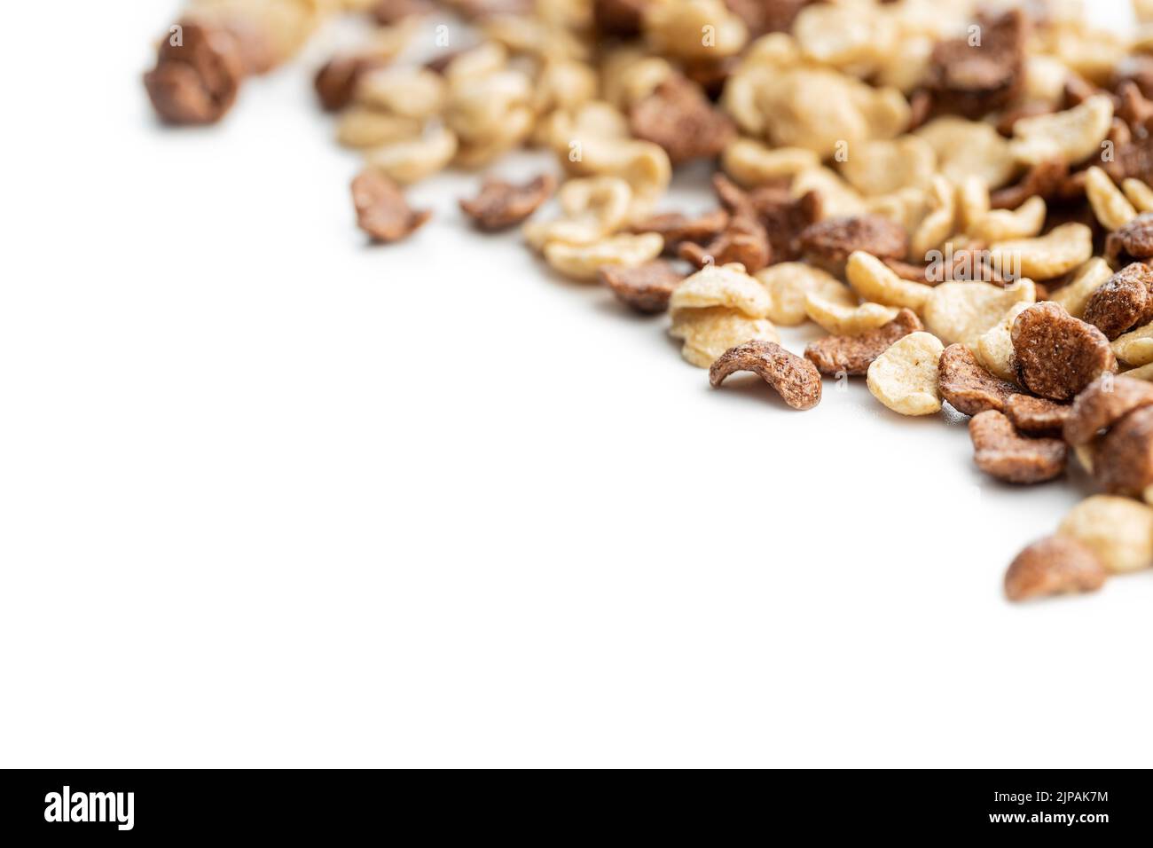 Breakfast cereal flakes isolated on a white background. Stock Photo
