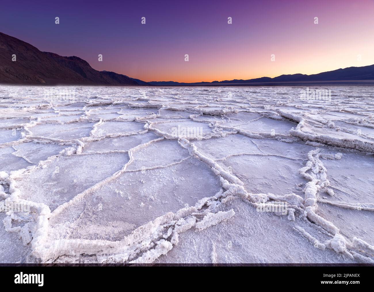 Sunset Bad Water Basin Salt Flats Salt Crusts Death Valley National 