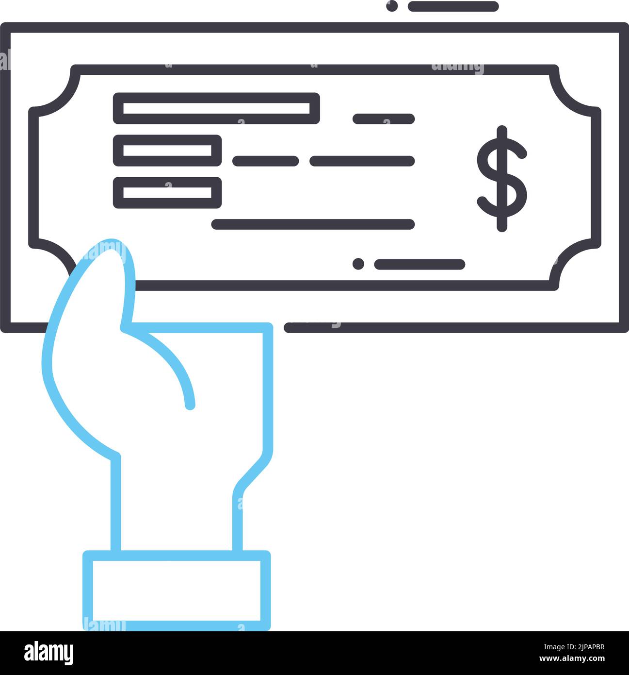 pay with check line icon, outline symbol, vector illustration, concept sign Stock Vector