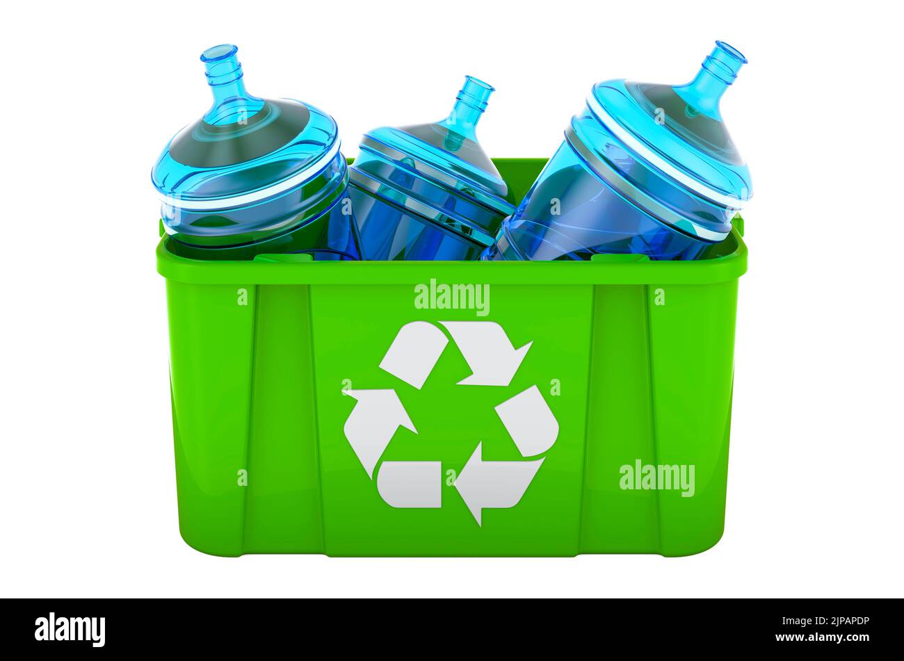 Recycling trashcan with water dispenser bottles, 3D rendering isolated