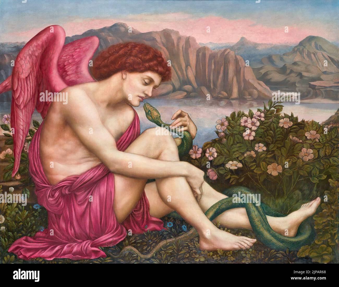 The Angel with the Serpent. Painting by Evelyn De Morgan and William de Morgan Stock Photo