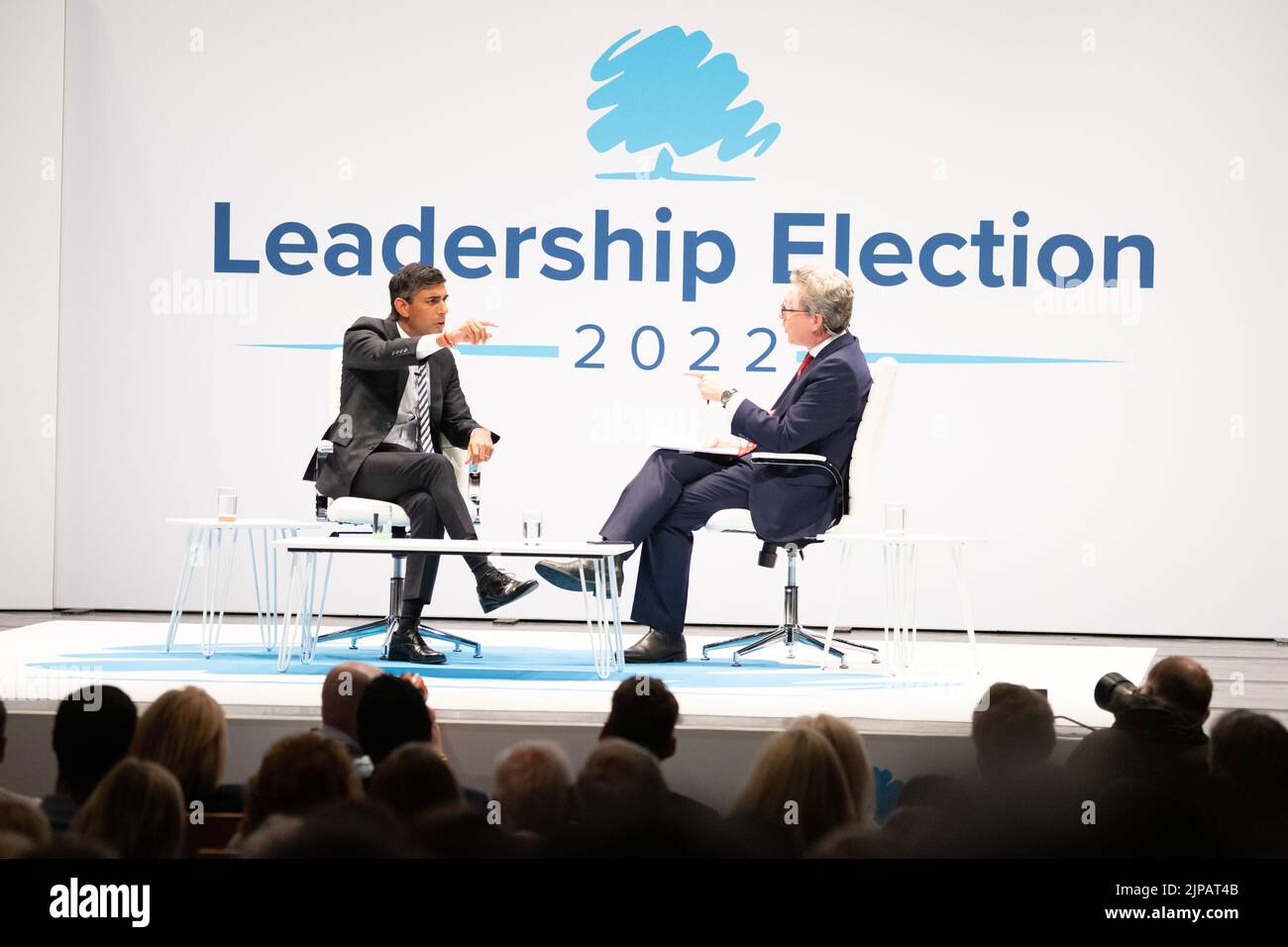 Rishi Sunak 2022 - being interviewed by Colin Mackay at the Conservative Leadership election hustings, Perth, Scotland, UK 16 August 2022 Stock Photo