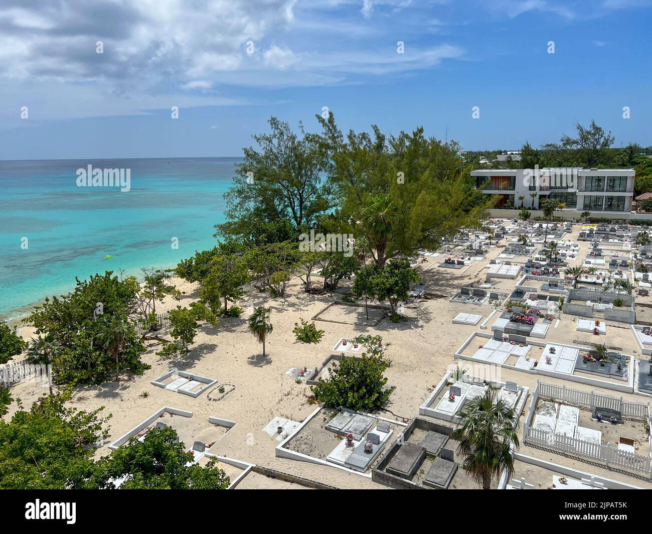 An aerial view of Cemetery Beach on Seven Mile Beach in Grand Cayman ...