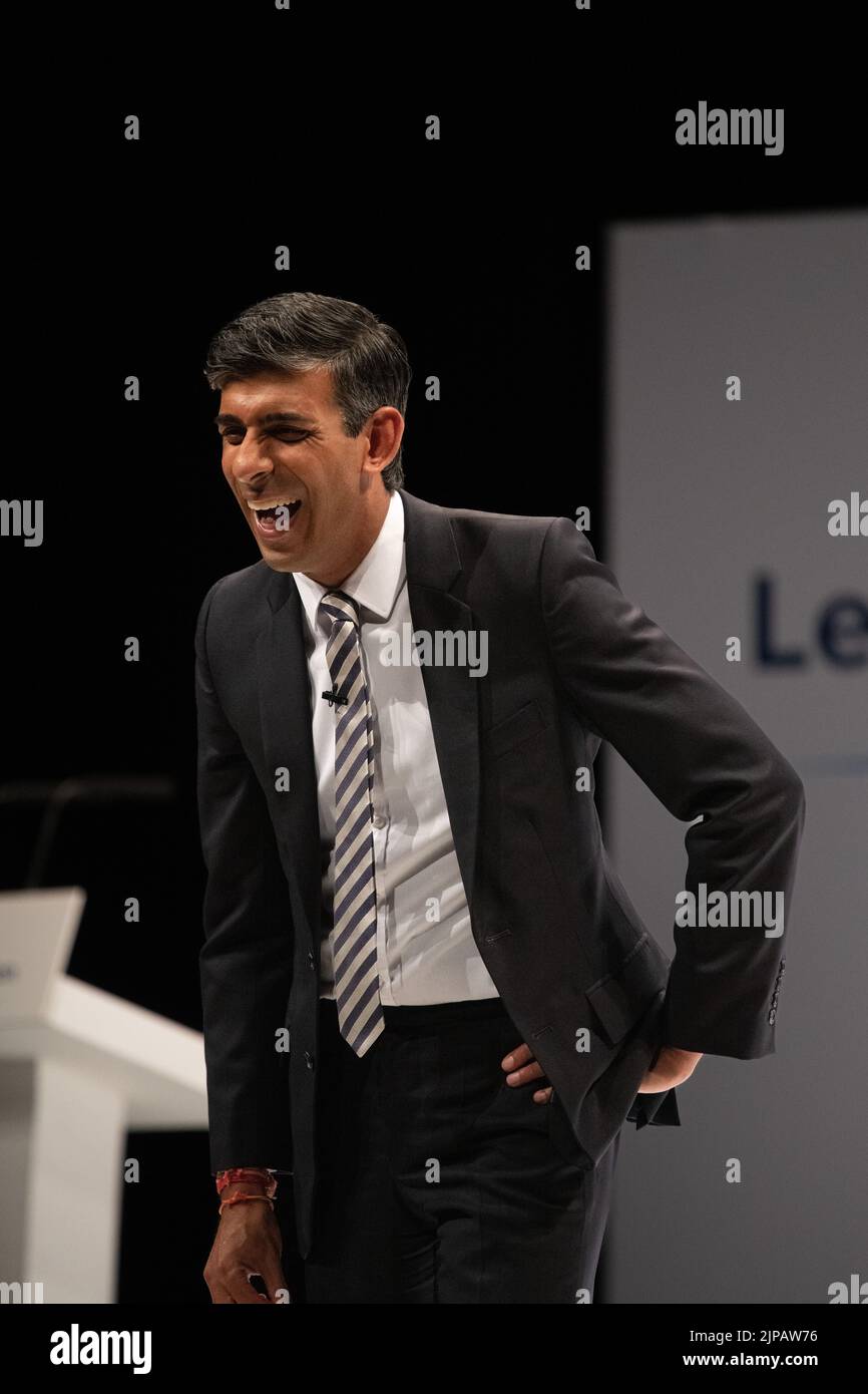 Perth Concert Hall, Perth, Scotland, UK. 16th Aug, 2022. Rishi Sunak, former UK Chancellor of the Exchequer speaking during the seventh Conservative leadership election hustings at Perth Concert Hall, the only time the debate is being hosted in Scotland. The husting is being hosted by Colin Mackay Credit: Kay Roxby/Alamy Live News Stock Photo