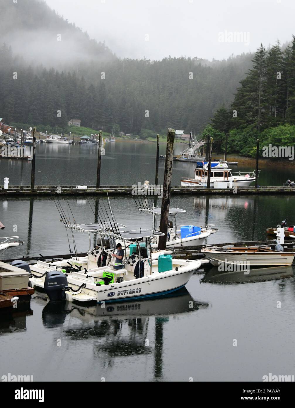 Elfin Cove, Alaska, USA. 1st Aug, 2022. The picturesque resort and fishing village of Elfin Cove in the in Hoonah-Angoon Census Area on Chichagof Island, Alaska, 85 miles west of Juneau, had a year-round population of 24 in the 2020 census. It is shown the evening of Monday August 1, 2022. The population rises during the summer tourist season. (Credit Image: © Mark Hertzberg/ZUMA Press Wire) Stock Photo