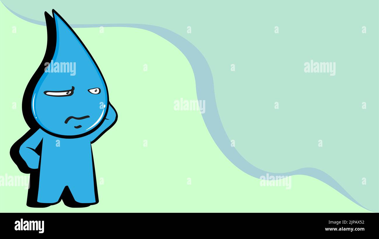 funny water drop character cartoon expression blue background card