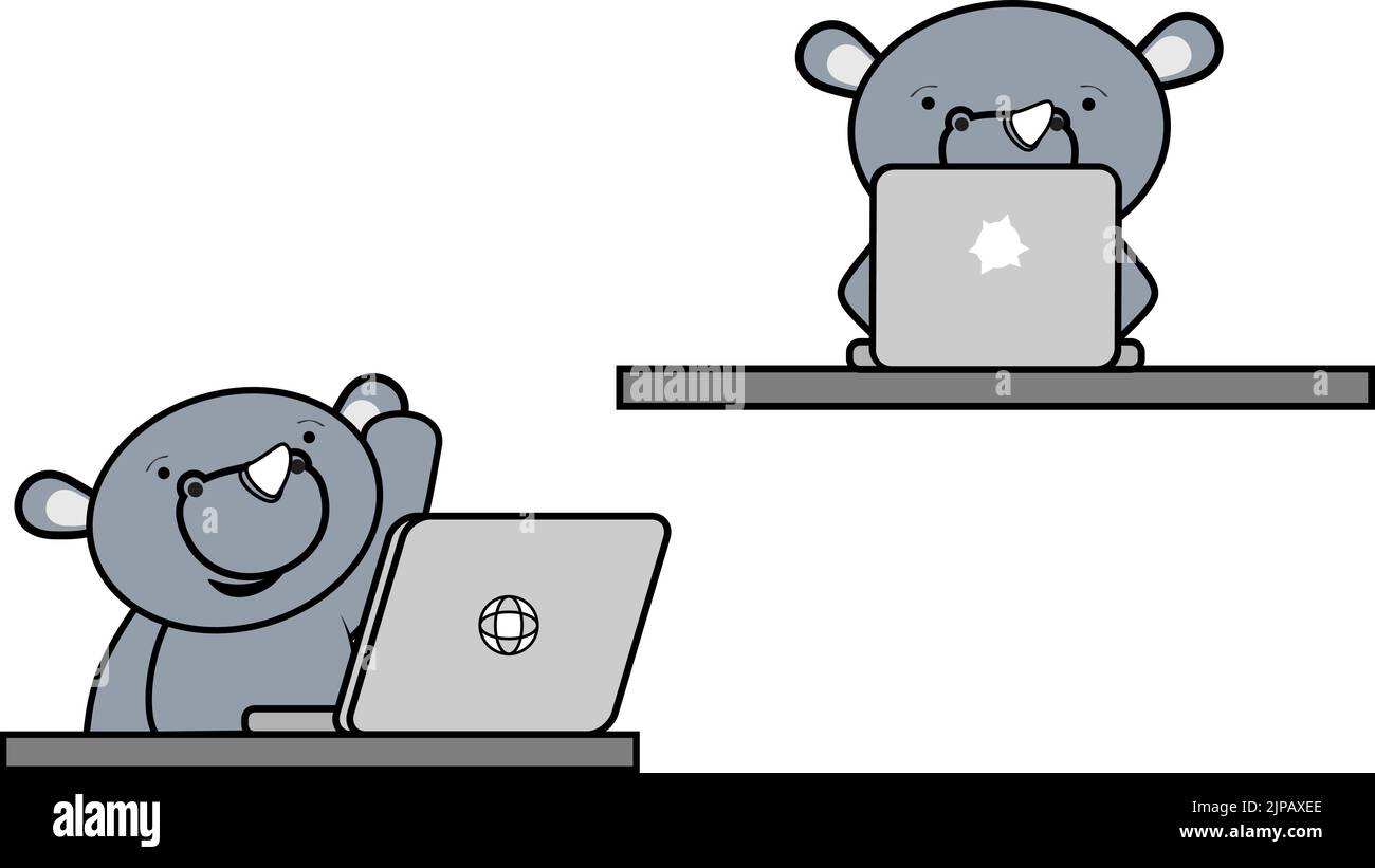 Little Rhino Kid Character Cartoon Computer Learning Pack In Vector Little Rhino Kid Character Cartoon Computer Learning Pack In Vector