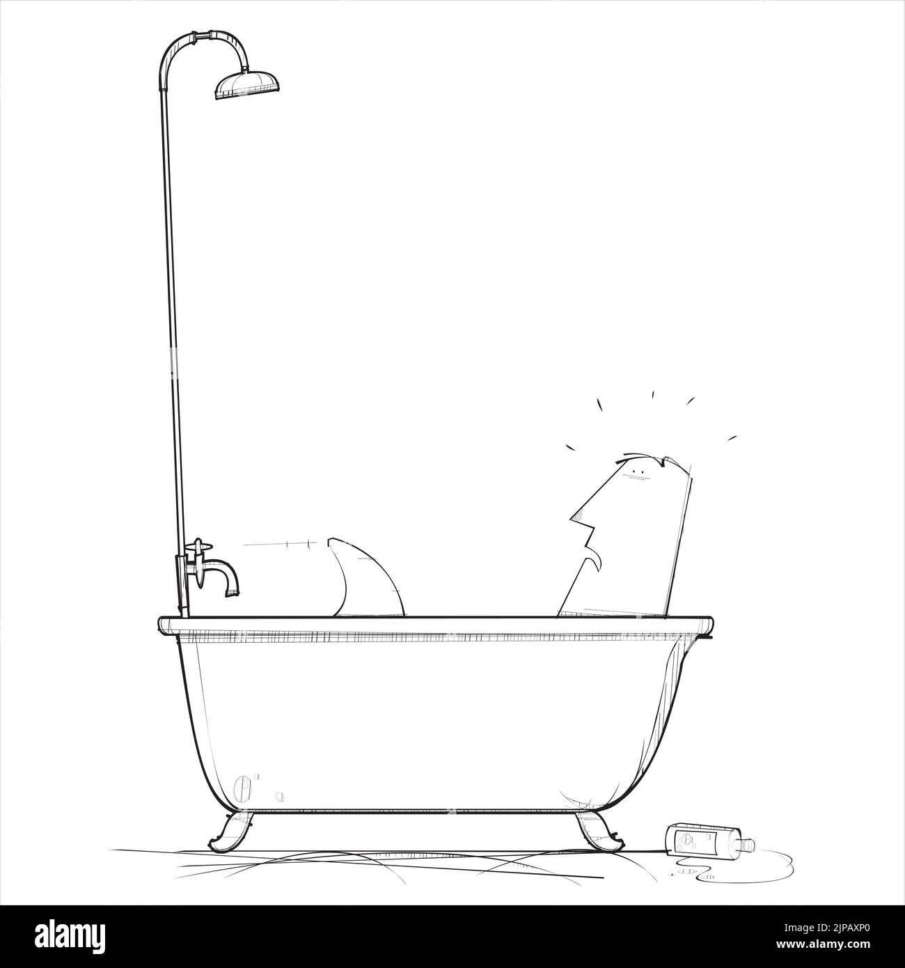 Man is joined by shark in bath tub Stock Vector
