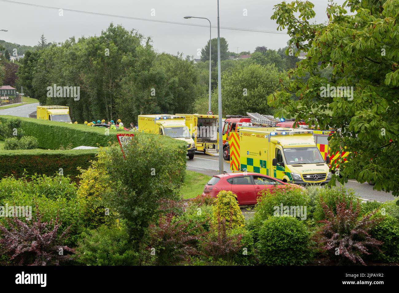 A view of Ambulance and Fire trucks at a road traffic accident Stock ...