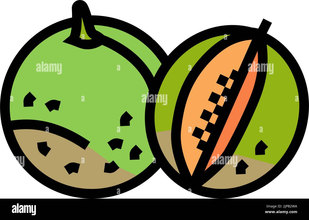 Cut Green Melon Cantaloupe Color Icon Vector Illustration Stock Vector