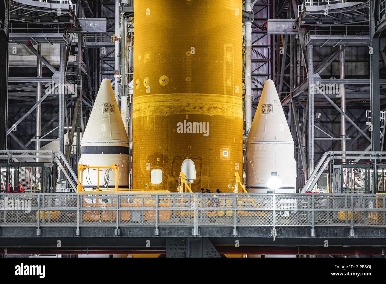 USA. 16th Aug, 2022. NASA's Space Launch System sits at the Vehicle