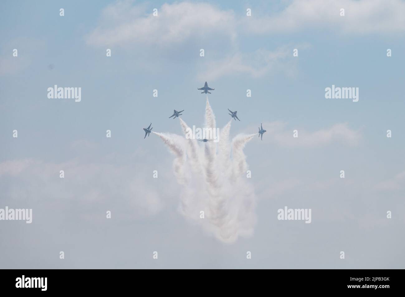 The U.S. Air Force Thunderbirds perform aerial maneuvers during the