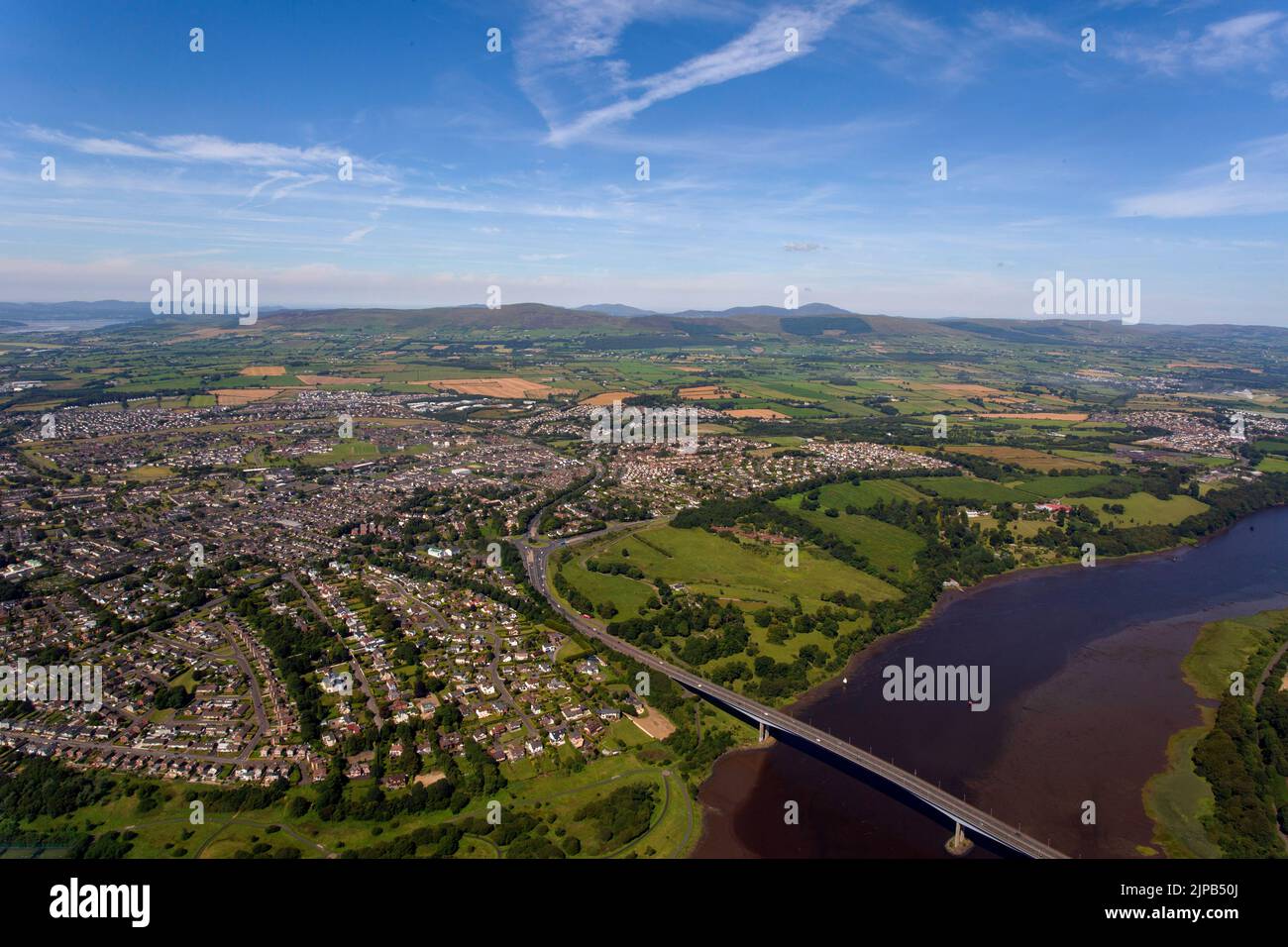 Aearial view Foyle Bridge, Londonderry, Derry ,Northern Irland . Stock Photo