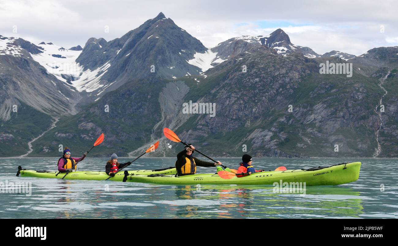 Glacier Bay, Alaska, USA. 3rd Aug, 2022. Guests from the Uncruise line Wilderness Discoverer go kayaking in Glacier Bay National Park, Alaska, Wednesday August 3, 2022. (Credit Image: © Mark Hertzberg/ZUMA Press Wire) Stock Photo