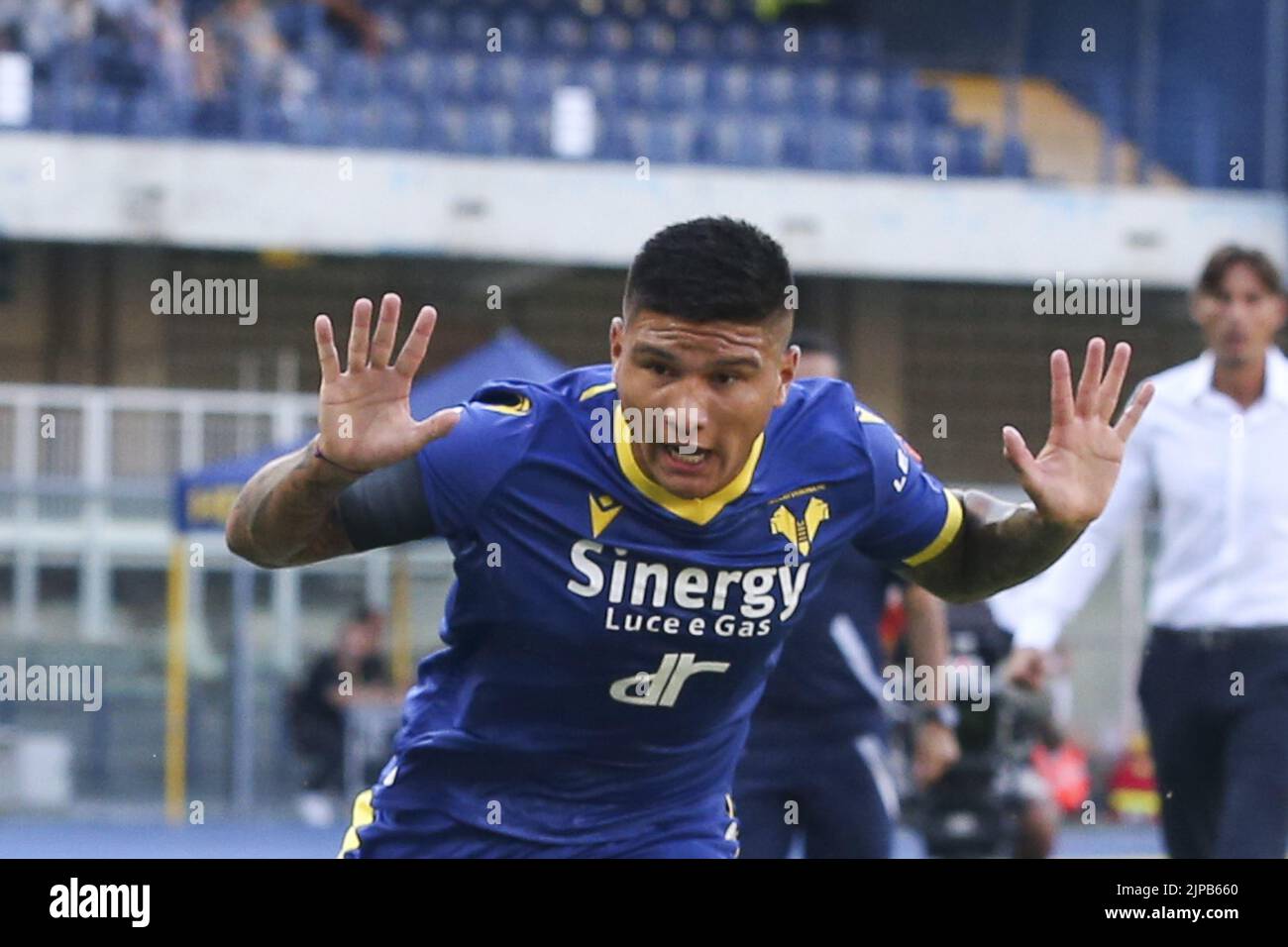 Bruno Amione of Hellas Verona FC during Hellas Verona vs SSC Napoli, 1° Serie A Tim 2022-23 game at Marcantonio Bentegodi Stadium in Verona, Italy, on Stock Photo