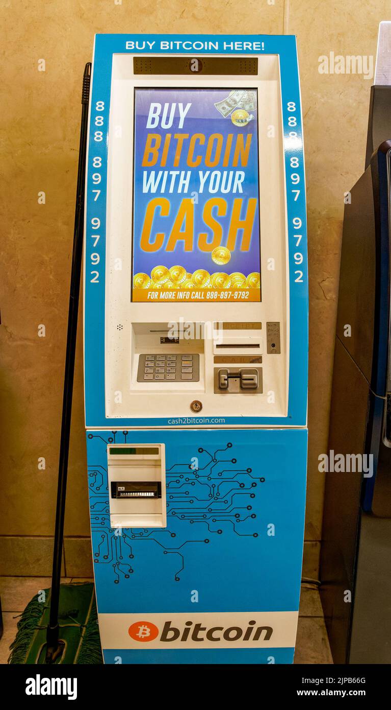 Trout Run, PA - July 28, 2022: Cash2Bitcoin ATM in a convenience store allows you to buy cryptocurrency with cash Stock Photo