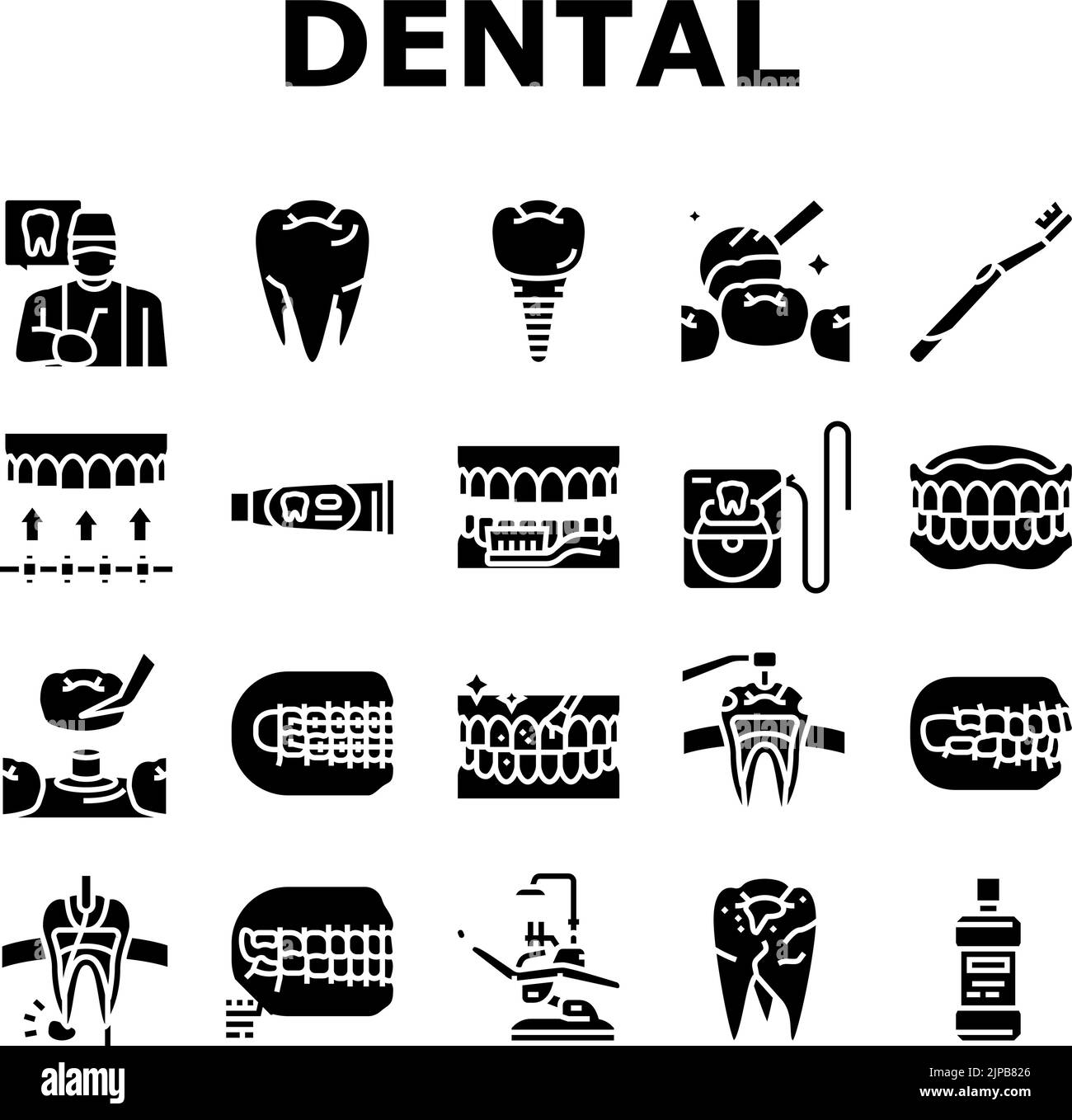 dental care dentist tooth implant icons set vector Stock Vector Image ...