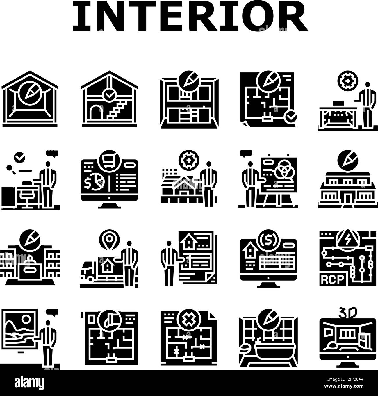 room interior design home modern icons set vector Stock Vector Image ...
