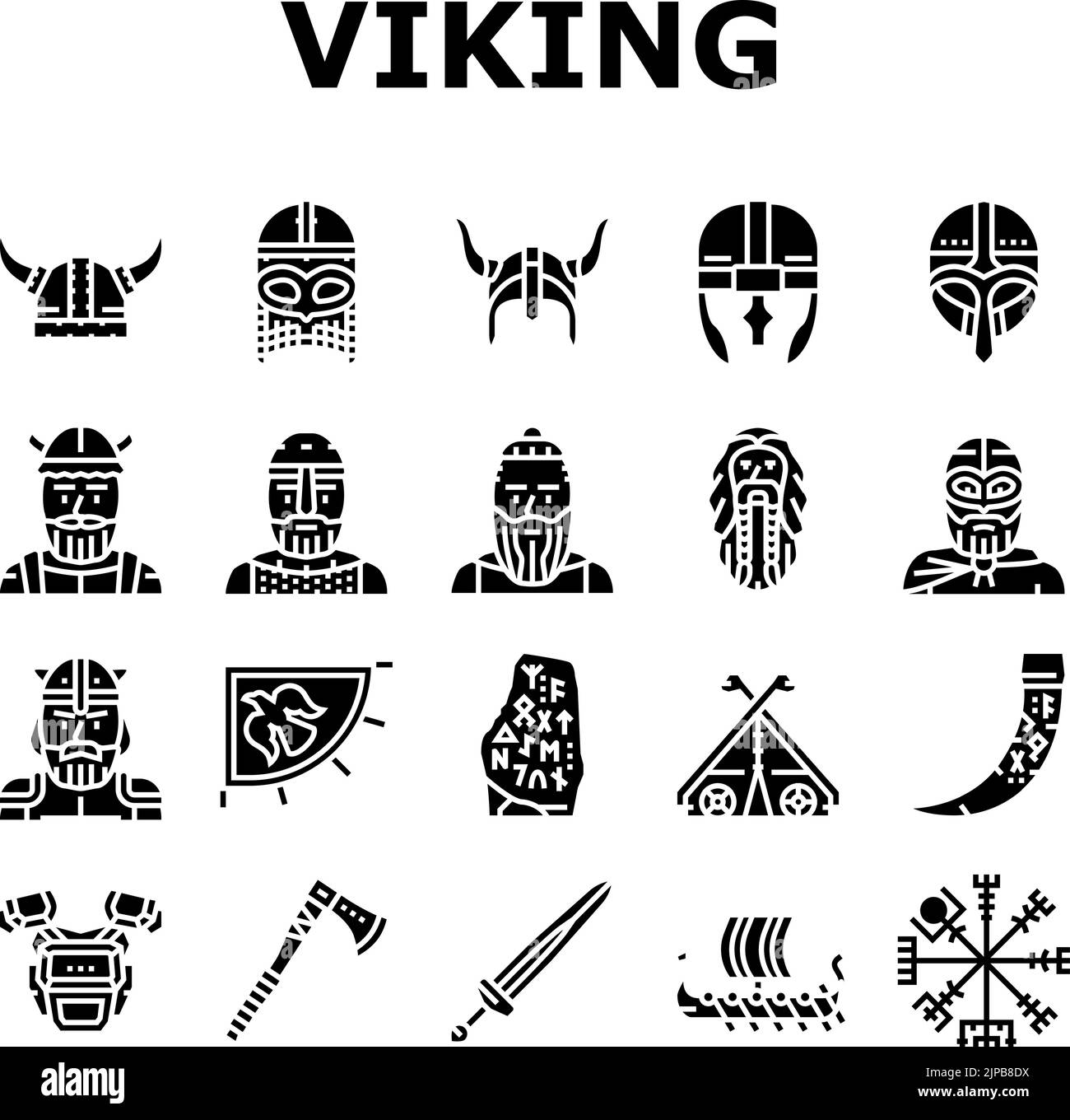 viking medieval norse helmet icons set vector Stock Vector